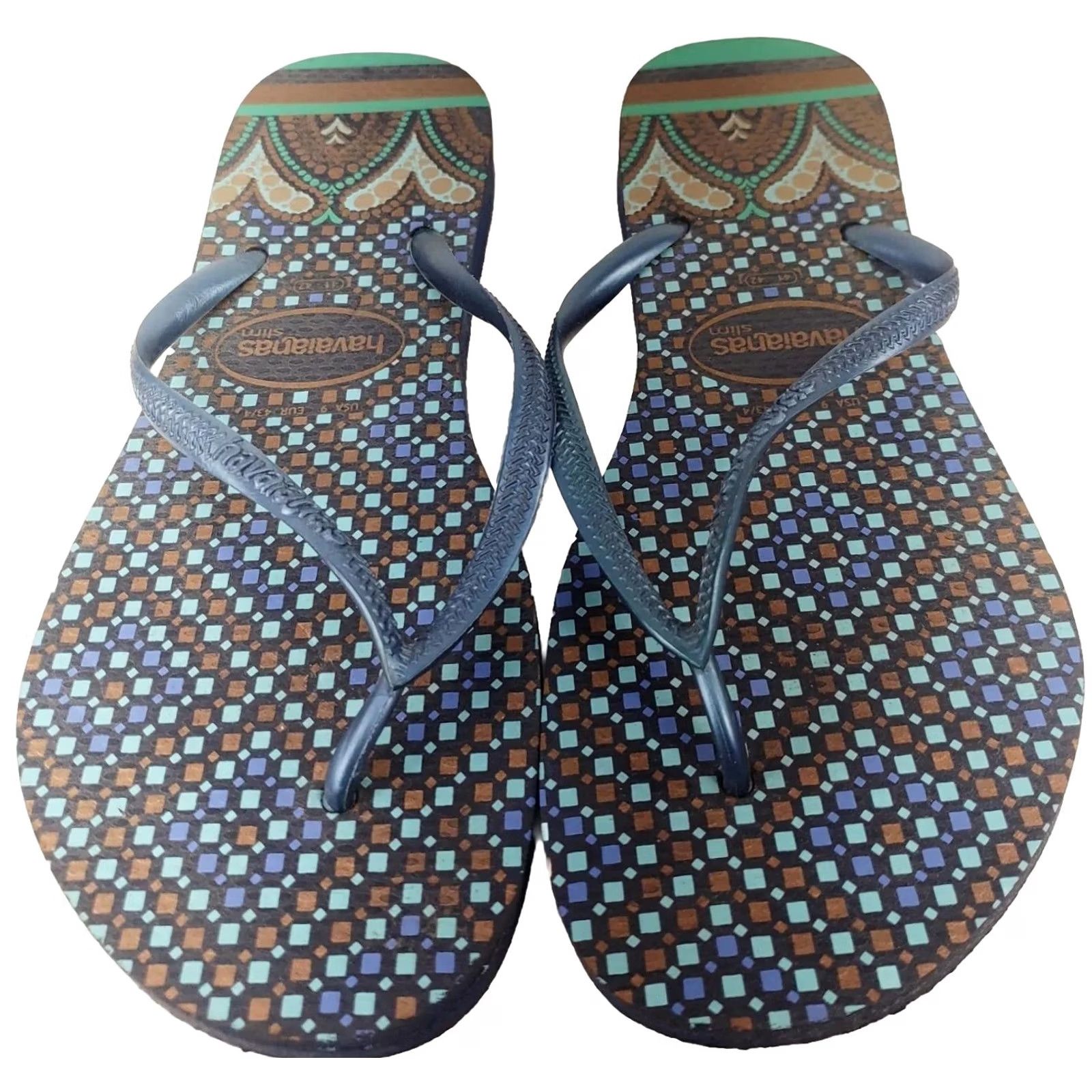 Vintage Havaianas Slim Crystal Sandal WOMEN'S Flip FLOP Thong Blue Grey Turquoise Sz. 9 Size US 9 / IT 39 - 3 Thumbnail