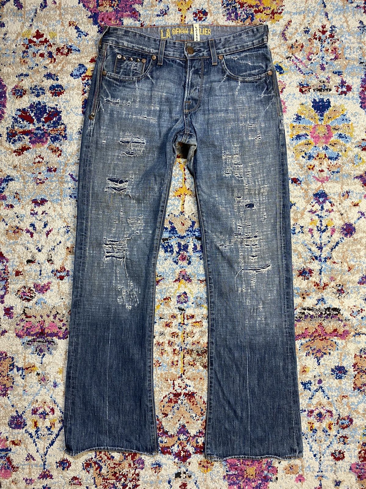 Other LA Denim Atelier Studs Ripped Flared Boot Cut Jeans Size US 30 / EU 46 - 1 Thumbnail