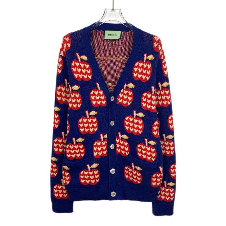 Gucci Blue red apple cotton knitted cardigan jacket 2502-Ne