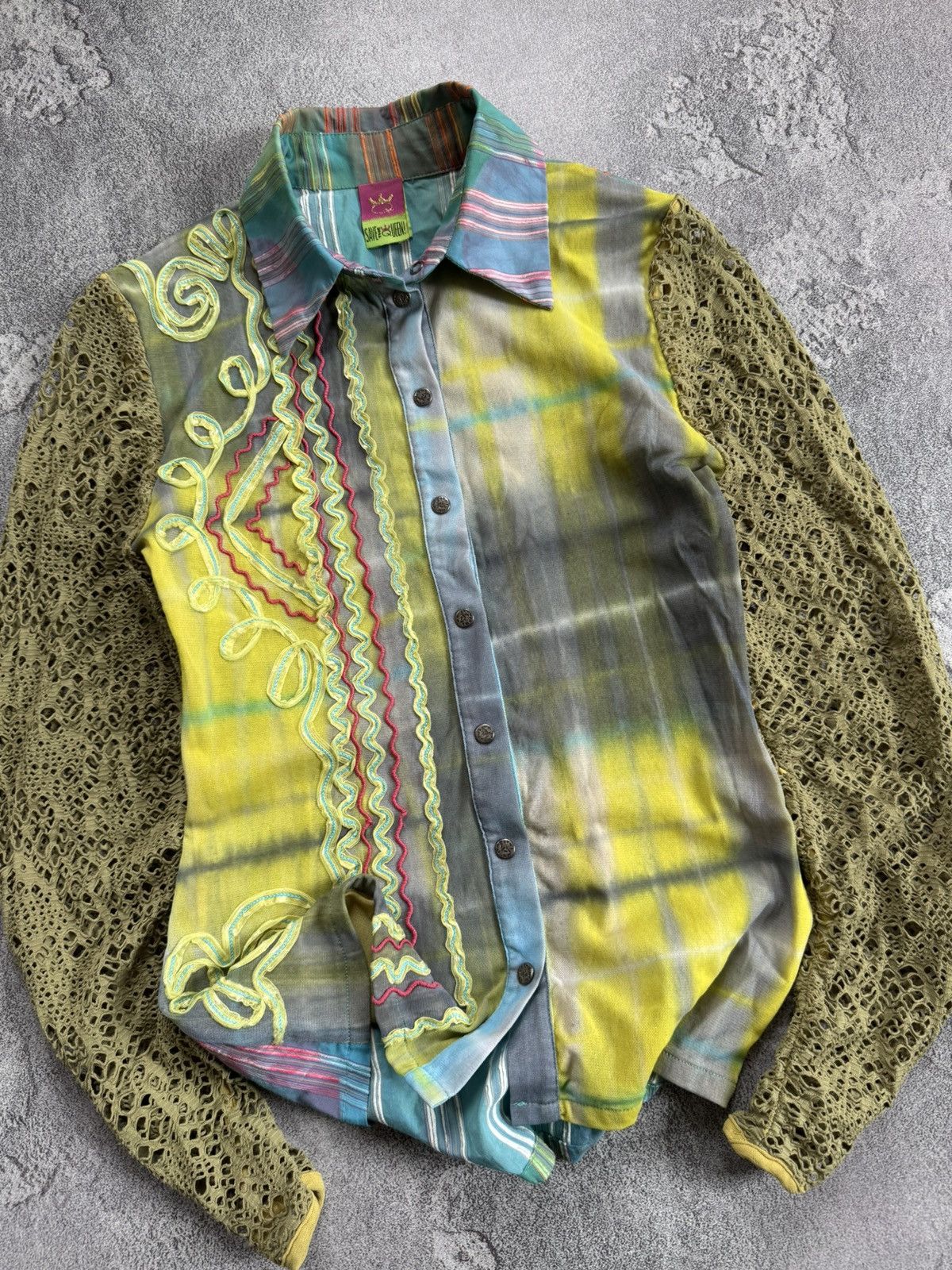 Designer Save the Queen M mesh shirt blouse button up long sleeve Size M / US 6-8 / IT 42-44 - 4 Thumbnail