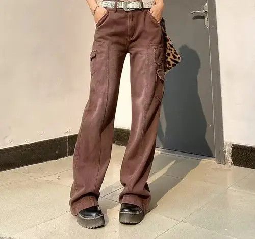 image of Patchwork Baggy Jeans Fashion Streetwear Denim Trouser in Brown, Men's (Size 26)