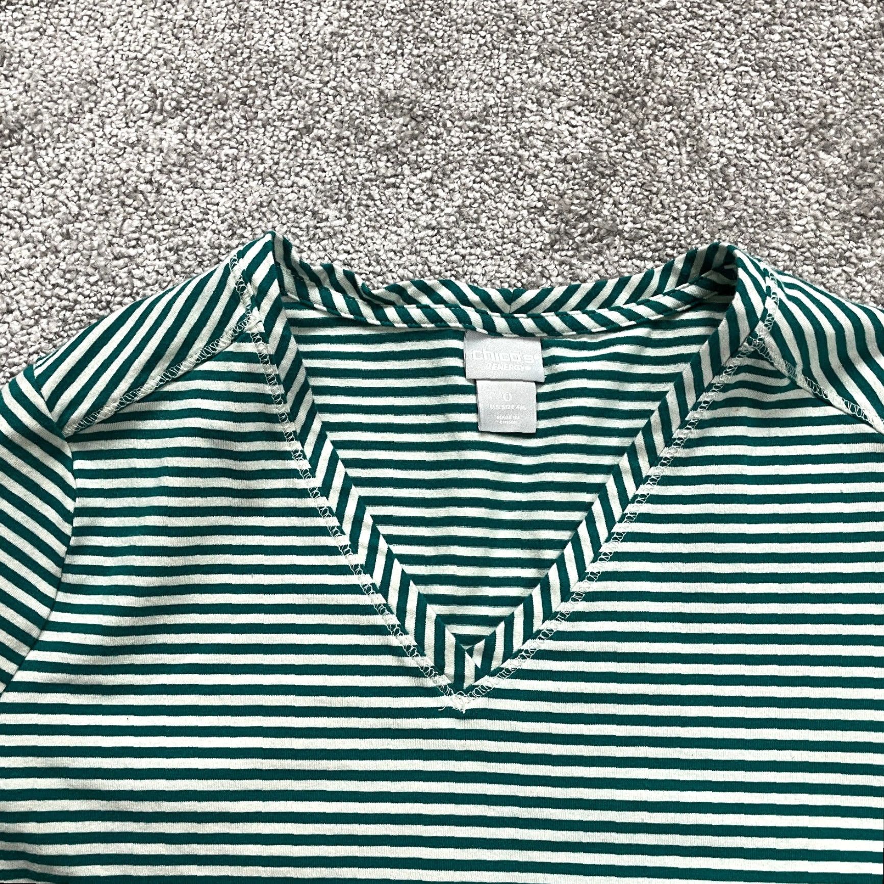 Vintage VINTAGE Chico's Zenergy Women's T-Shirt Small Green Striped Cotton Spandex Casual Shirt Size S / US 4 / IT 40 - 2 Thumbnail