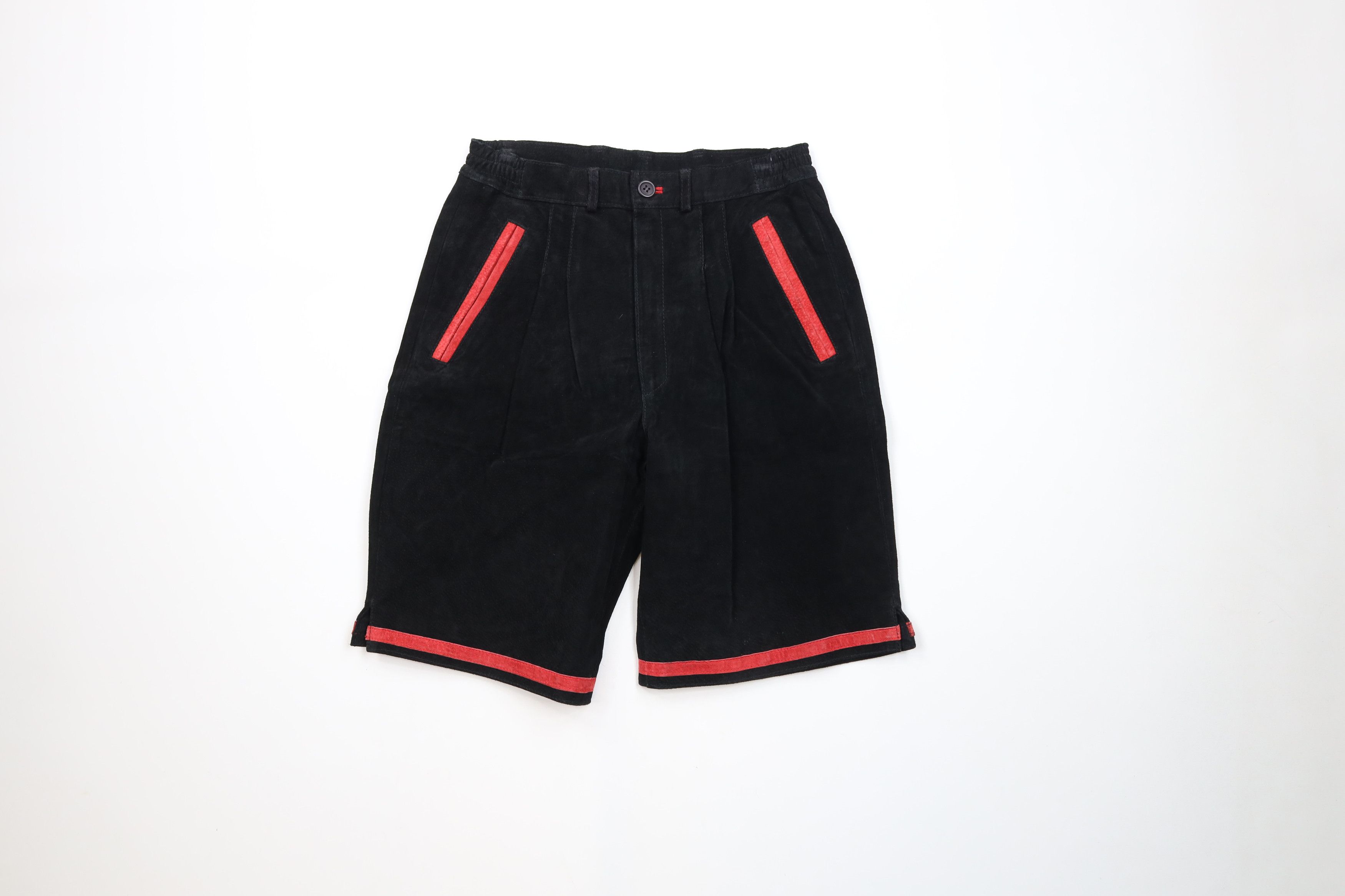 Vintage Vintage 90s Streetwear Striped Pleated Suede Leather Shorts Size US 30 / EU 46 - 1 Thumbnail