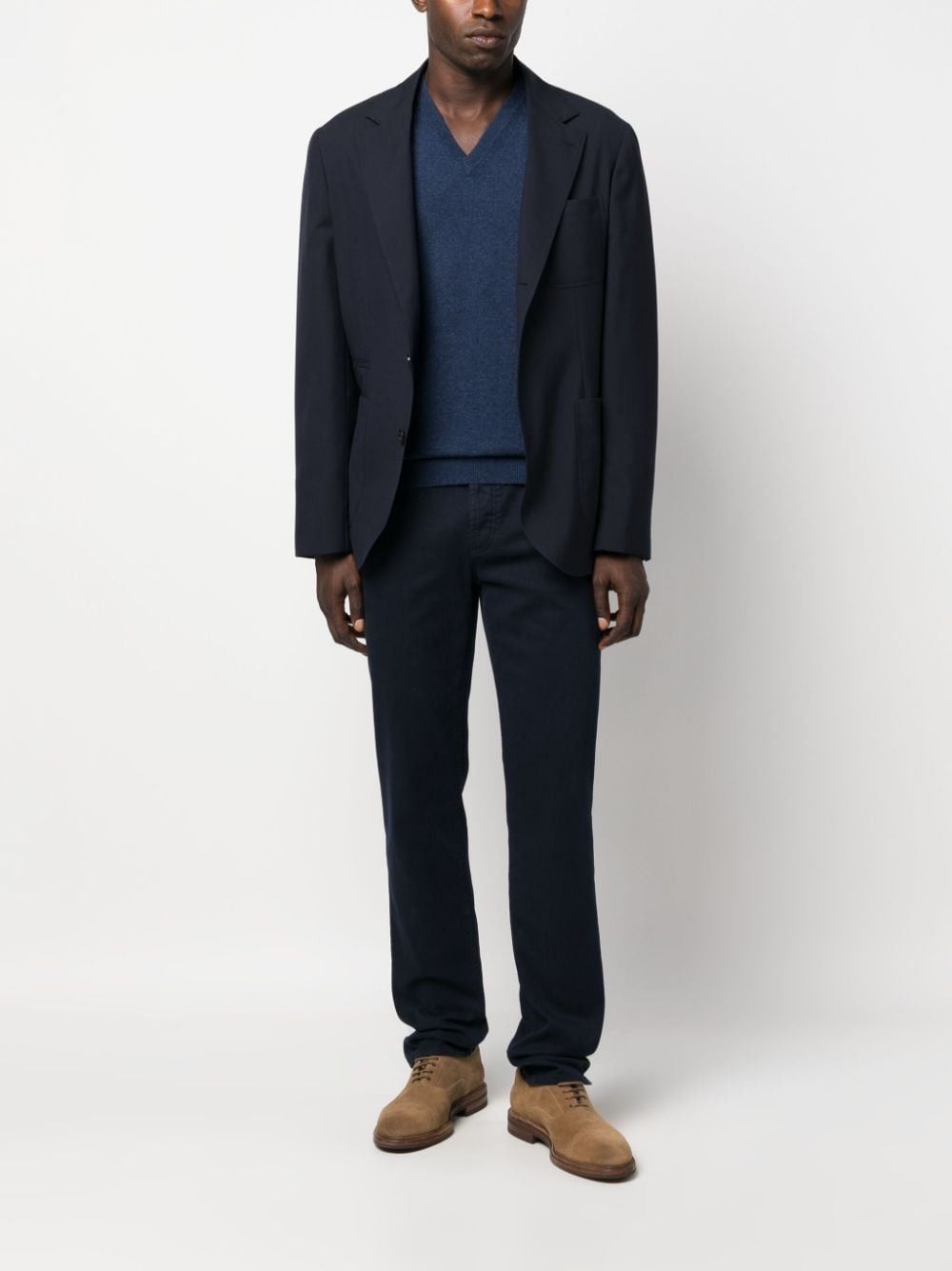 Brunello Cucinelli o1w1db10425 Cashmere V-Neck Knitted Jumper in Blue Size US M / EU 48-50 / 2 - 5 Thumbnail