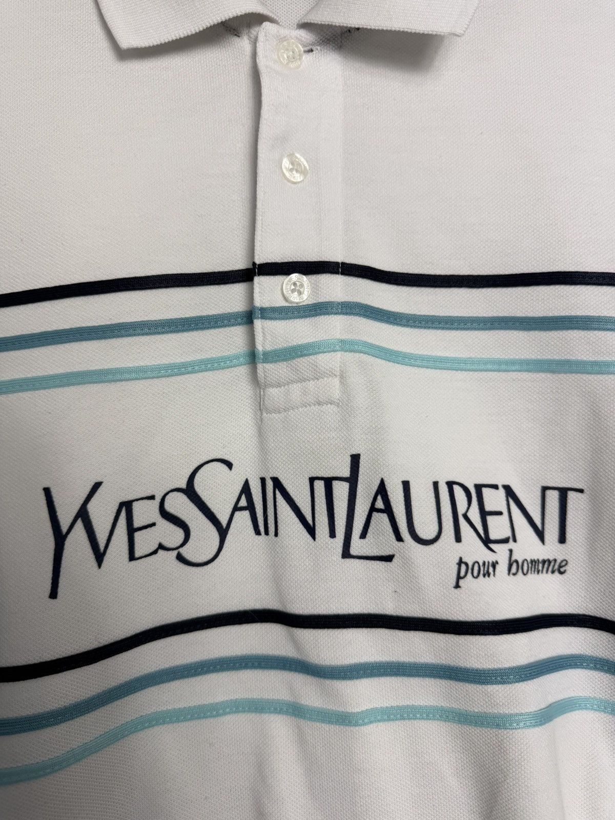 Yves Saint Laurent Yves Saint Laurent Big Log White Polo Shirt Size US XL / EU 56 / 4 - 3 Thumbnail