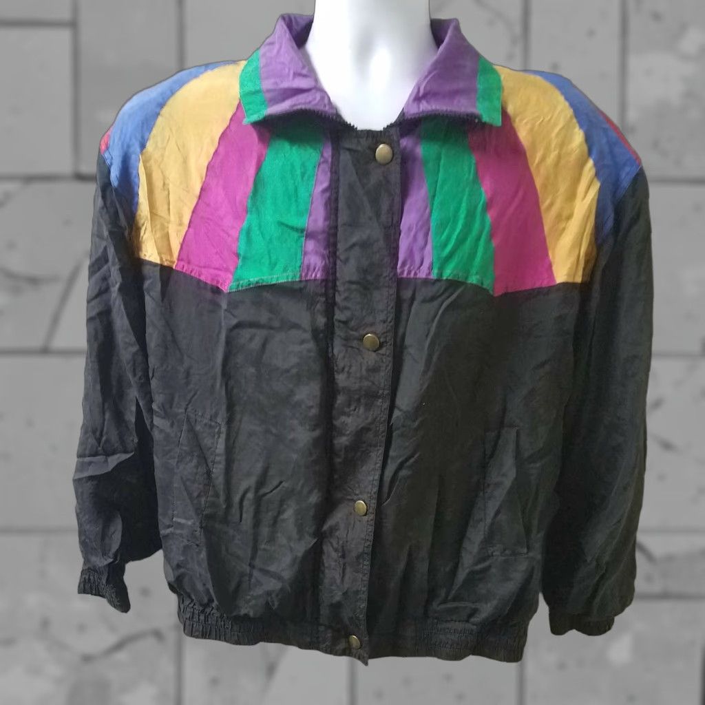 Express VINTAGE Express 100% Silk Windbreaker Jacket Womens M Black 80s Details Slik Hundred% Slk? Size M / US 6-8 / IT 42-44 - 1 Thumbnail