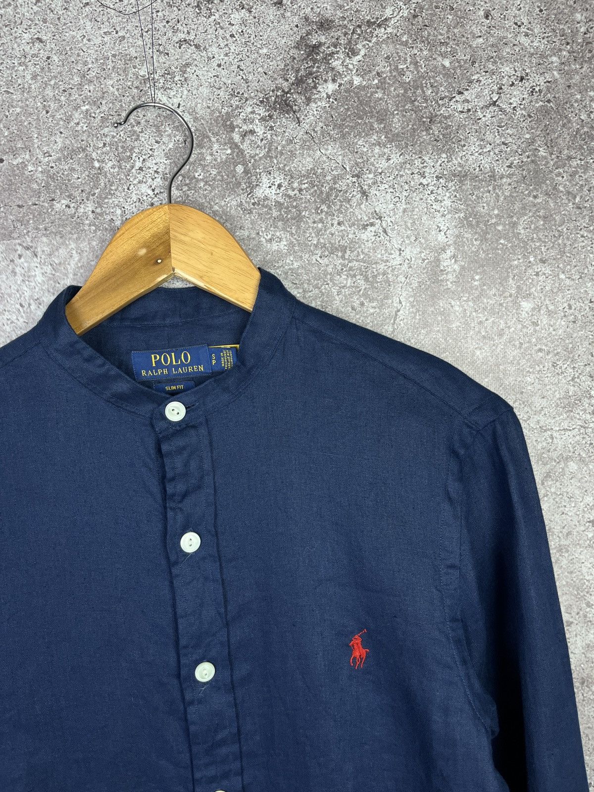 Polo Ralph Lauren Ralph Lauren Linen Shirt Navy Blue Band Collar Slim Fit S Size US S / EU 44-46 / 1 - 2 Thumbnail