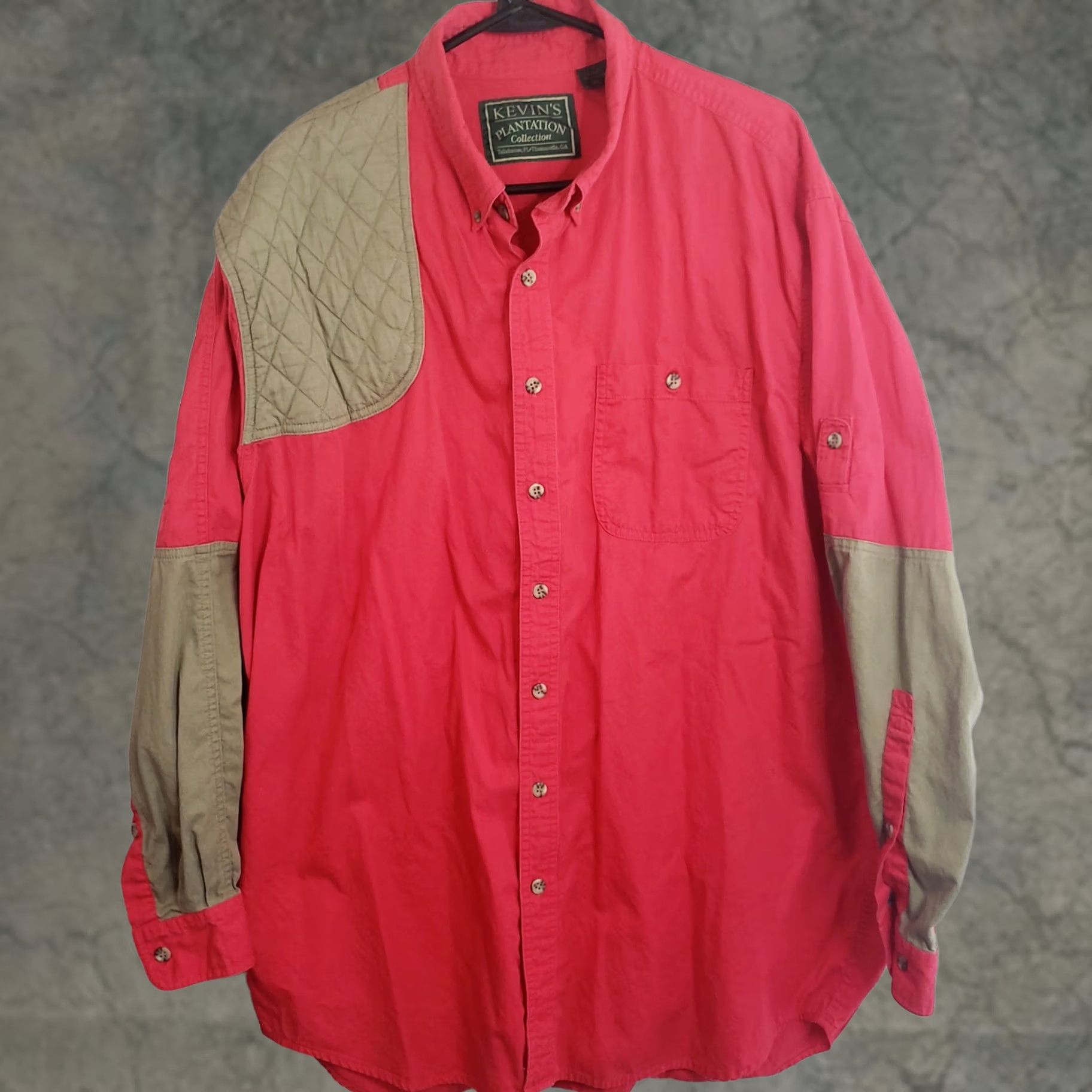 Vintage Kevins Plantation Collection Mens XL Red Tan Button Down Long Sleeve Shirt Shoulder Pad Size US XL / EU 56 / 4 - 1 Thumbnail