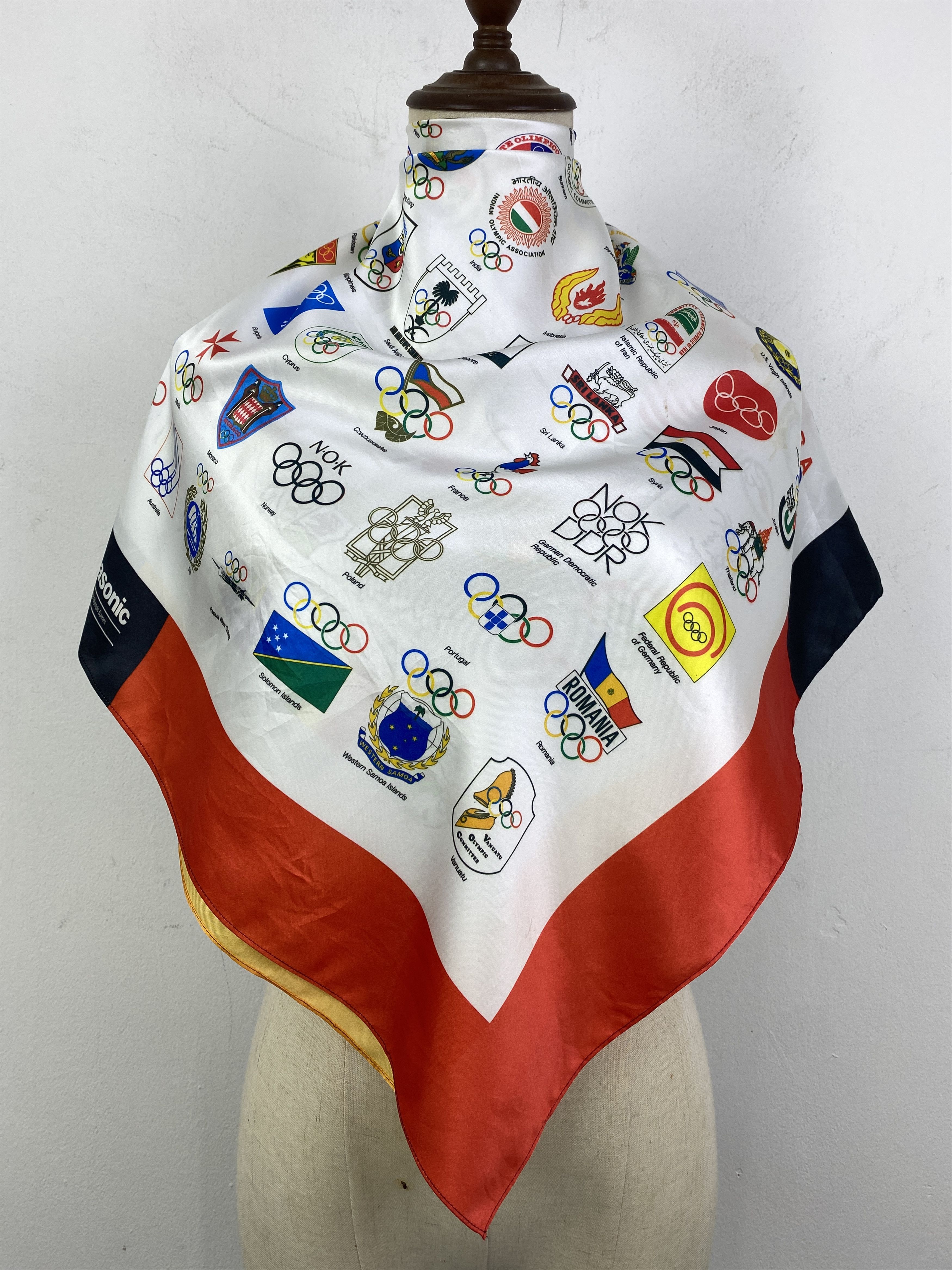 Japanese Brand Panasonic 1988 Olympic Silk Scarf / Silk Shawl SN0226 Size ONE SIZE - 1 Thumbnail