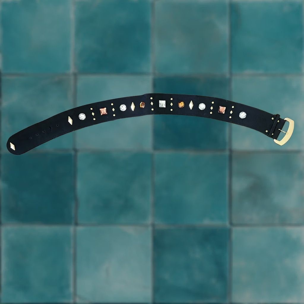 Vintage Women's Black Rhinestones Belt - Size 6 Belt Womens Black Rhinestone Accent Festival Hipster Classic 6 Size ONE SIZE - 1 Thumbnail