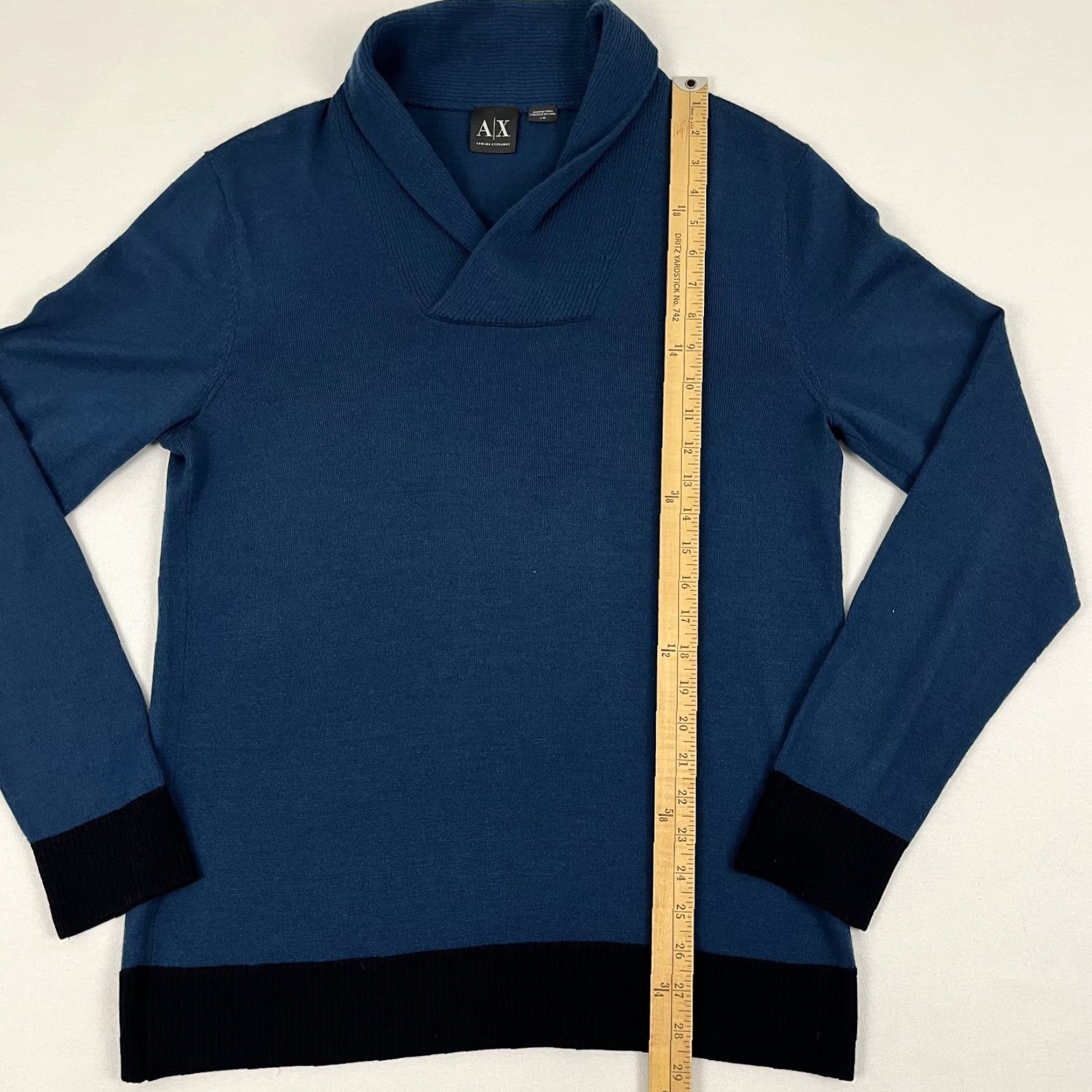 Armani Exchange Armani Exchange Sweater Mens Large Wool Blend Blue Shawl Collar Preppy Old Money Size US L / EU 52-54 / 3 - 4 Thumbnail