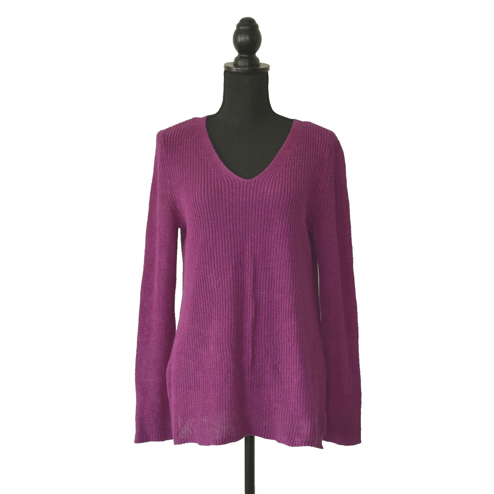 Eileen Fisher EILEEN FISHER Org Linen Knit V Neck Long Sleeve Sweater Sz S Size S / US 4 / IT 40 - 1 Thumbnail