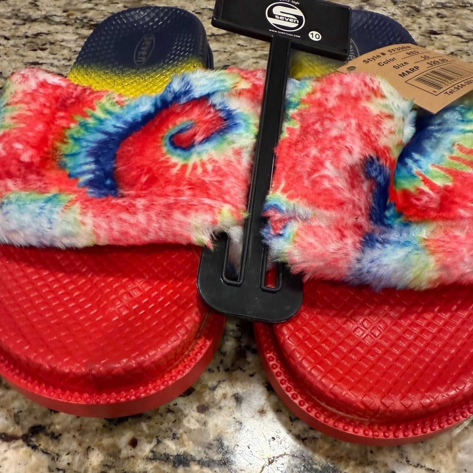 Seven 7 Seven tie dyed faux fur rainbow colored slides Size 10 Size US 10 / IT 40 - 2 Thumbnail
