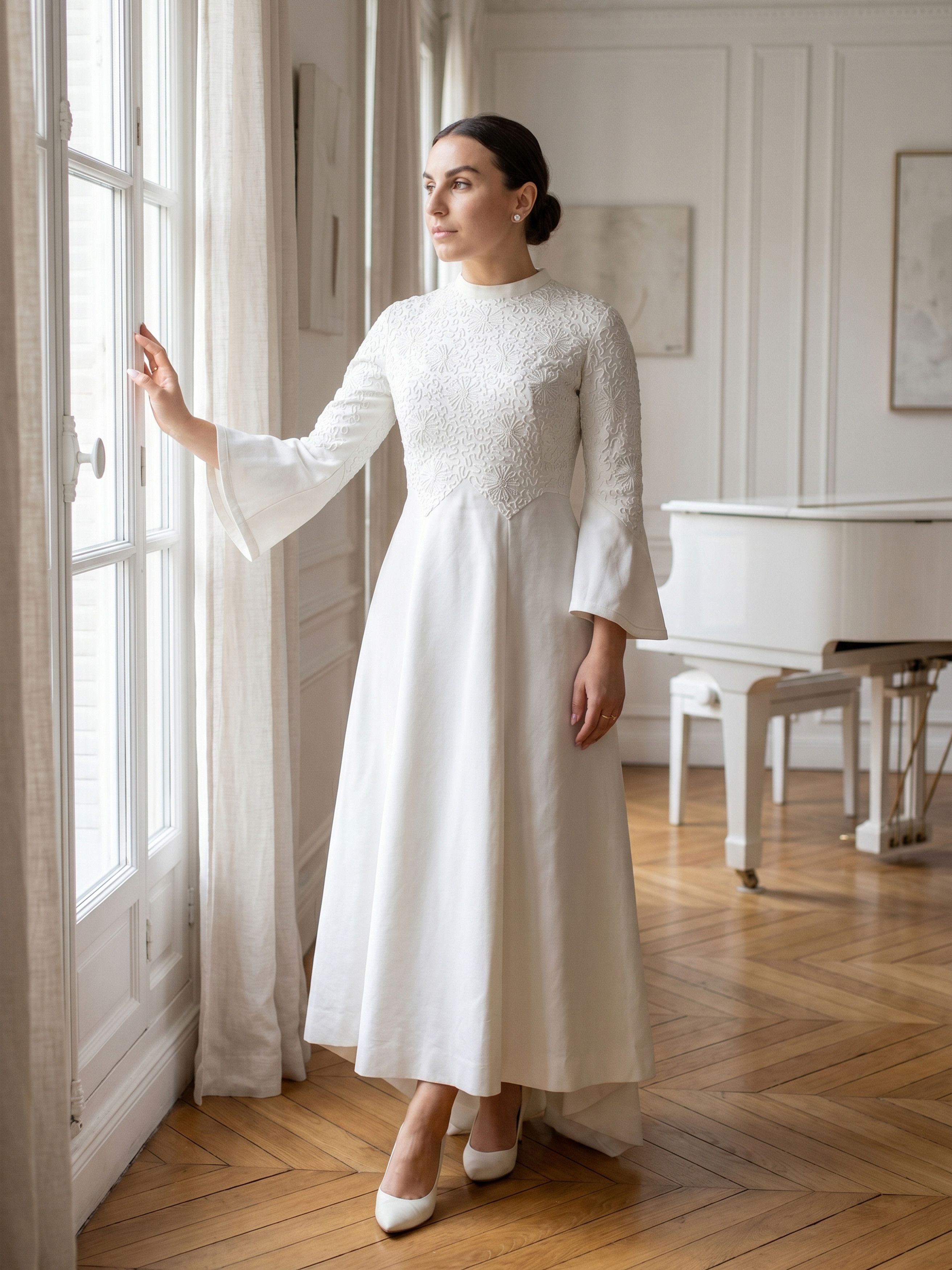 Vintage Maggy Rouff 50's Vintage White Haute Couture Wedding Dress Size S / US 4 / IT 40 - 1 Thumbnail
