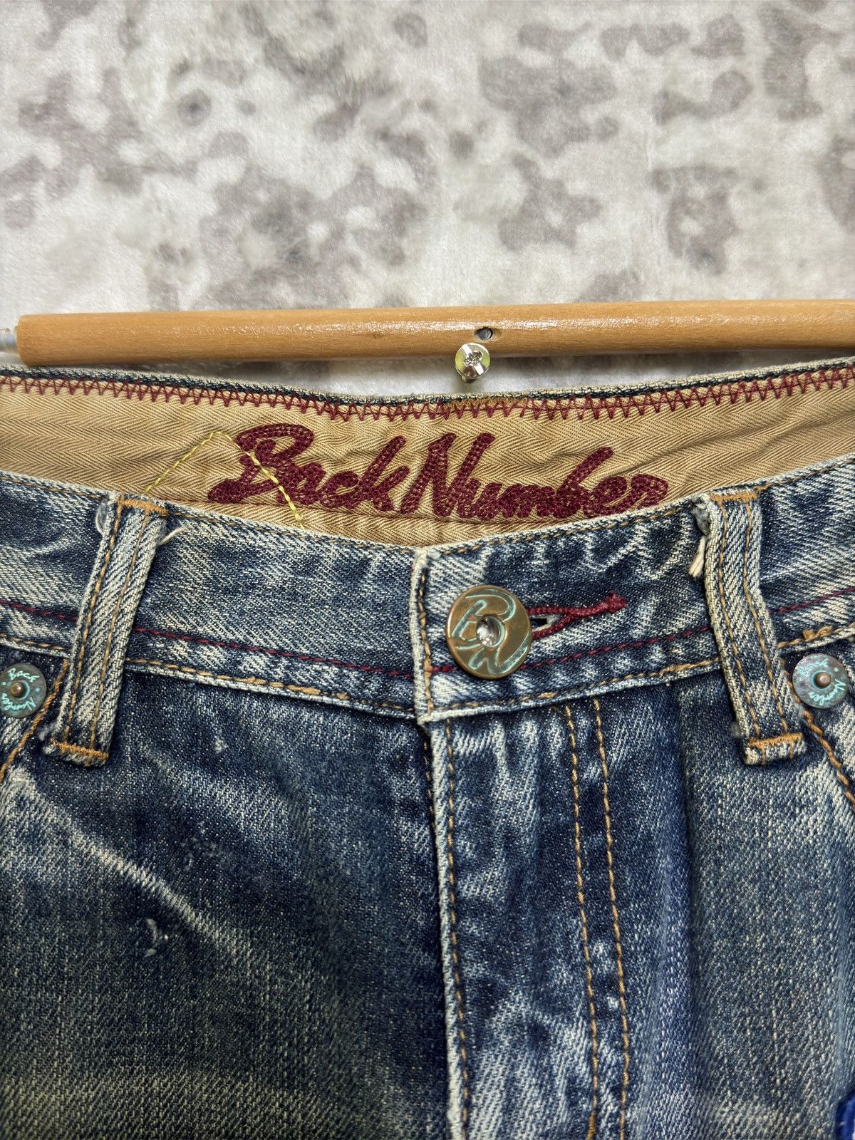 Japanese Brand Vintage BACK NUMBER Flare Distressed Low Raise Patches Denim Size US 29 - 9 Thumbnail