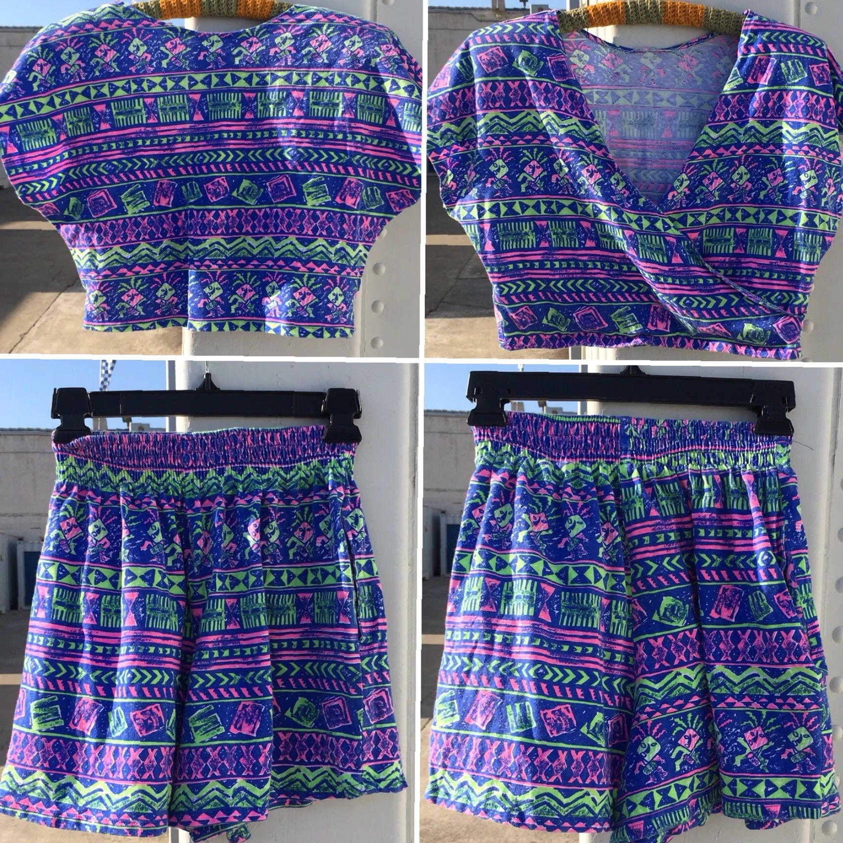 Vintage Vtg Meta Sport Shorts & Crop Top Tee 80s Neon Geometric 1980s Size L runs small Size L / US 10 / IT 46 - 3 Thumbnail