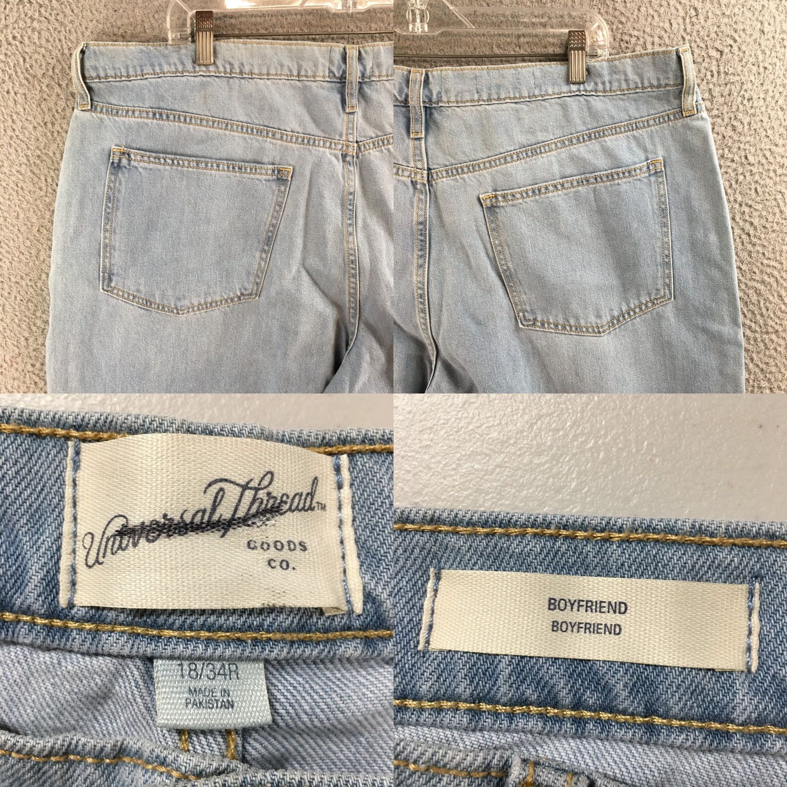 Vintage Universal Thread Jeans Womens 18/34R Boyfriend High Rise Zip Fly Distressed Blue Jeans Womens Regular Medium Blue 5-Pocket Classic Modern Mens Womens Size 40" / US 18 - 10 Thumbnail