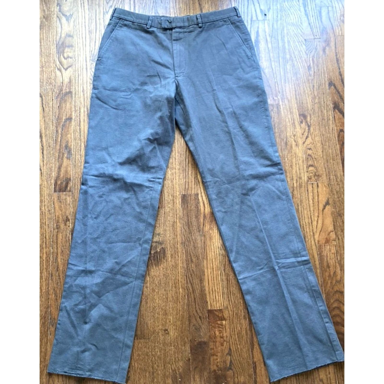 Vintage Hertling Pants Mens 36 Gray Cotton Made In Brooklyn USA Flat Front Chino Unhemmed Inseam 34" NWT USA Mens Size US 36 / EU 52 - 2 Thumbnail