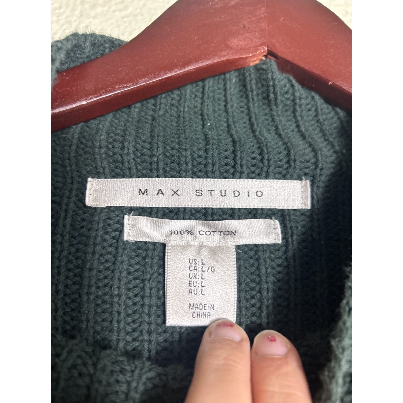 Vintage Max Studio Womens Large Long Sleeve Green Tunic Sweater 100% Cotton Size L / US 10 / IT 46 - 7 Thumbnail
