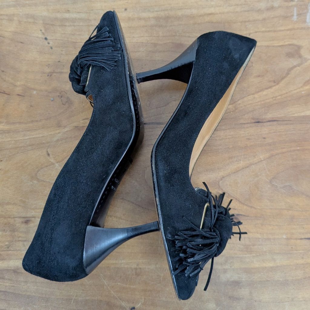 Hermes Hermes Black Suede Fringe Tie Front Heels Size 37 Size US 7 / IT 37 - 7 Thumbnail