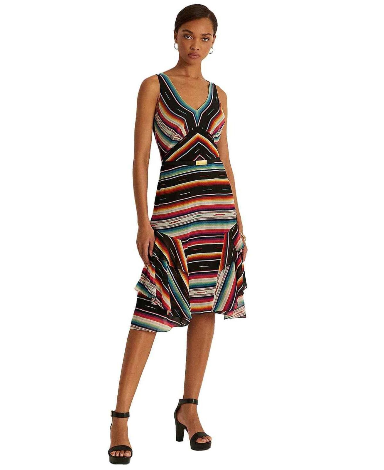 Lauren Ralph Lauren Lauren Ralph Lauren Striped Crinkle Georgette Dress 4 Size S / US 4 / IT 40 - 1 Thumbnail