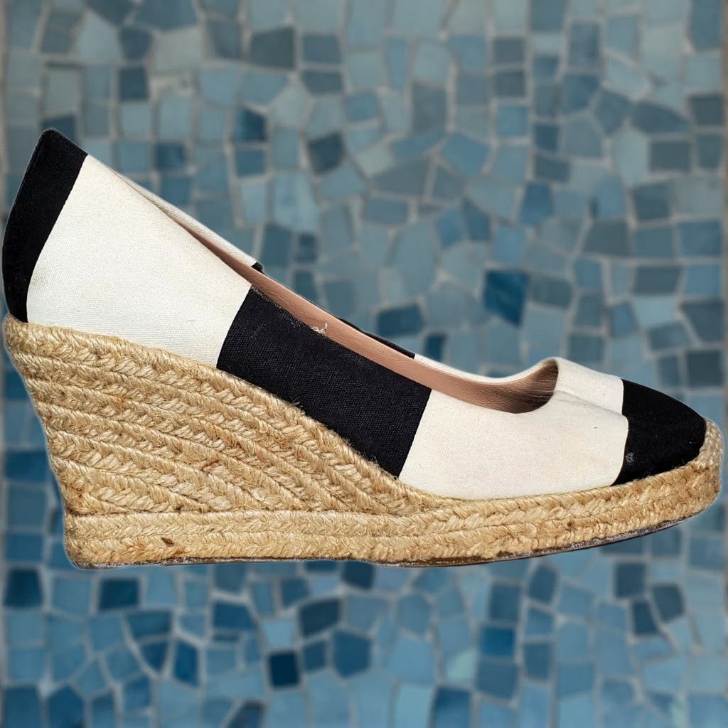 J.Crew J. Crew Seville Espadrille Wedges Striped Black and White Canvas Women's Size US 9 Size US 7 / IT 37 - 1 Thumbnail