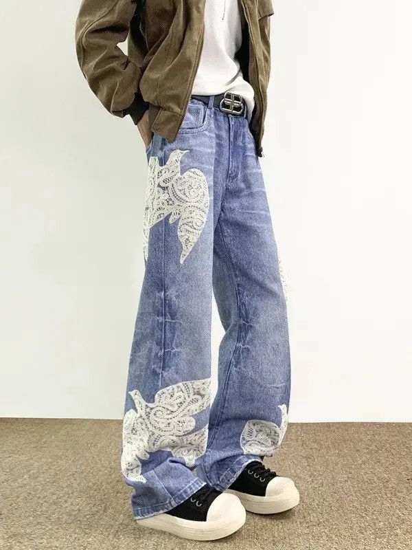 Japanese Brand Retro loose lace patchwork jeans Size US 32 / EU 48 - 3 Thumbnail