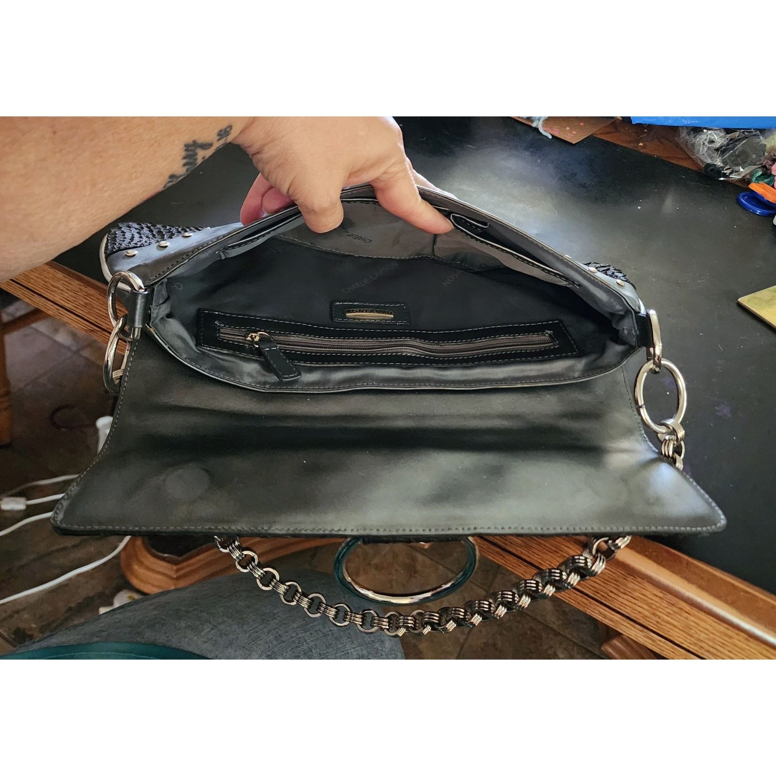 Other Vintage Charle Lapson clutch bag chain strap gray and black Size ONE SIZE - 4 Thumbnail