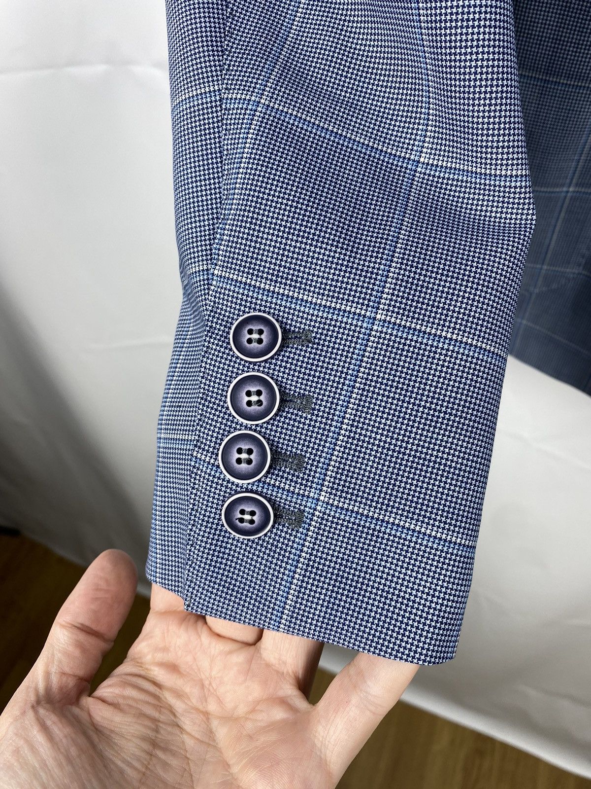 Designer Piserro Check Blazer Linen-Wool-Polyester Double-Breasted Size 38R - 4 Thumbnail