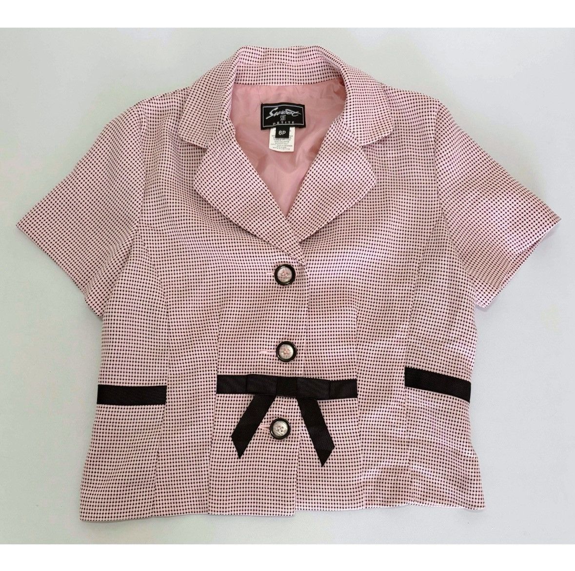 Vintage Pink Bow Polka Dot Short Sleeve Blazer Jacket Size 6 (P) 🎀✨ Size M / US 6-8 / IT 42-44 - 1 Thumbnail
