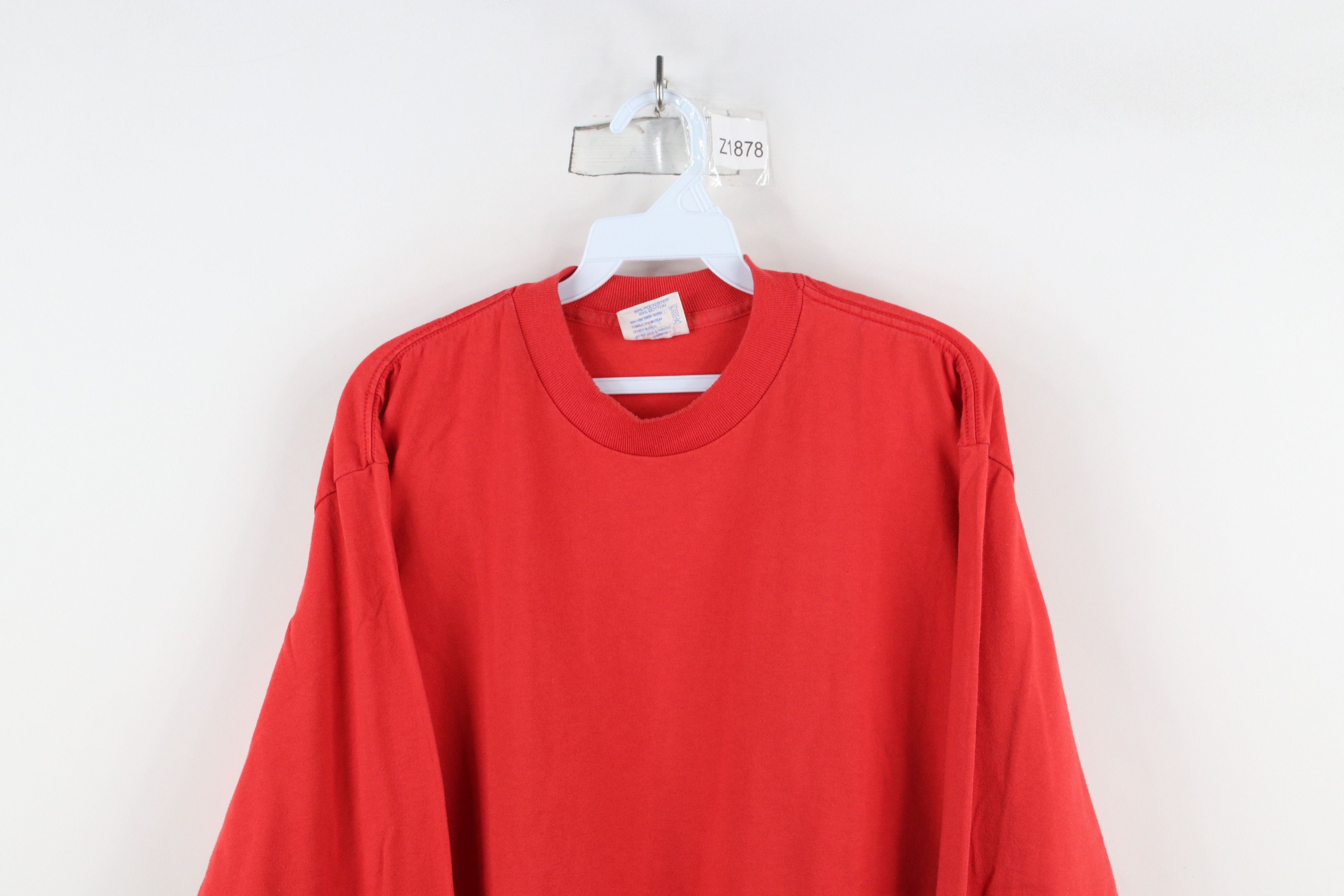 Vintage Vintage 80s 90s Streetwear Blank Long Sleeve T-Shirt Red USA Size US L / EU 52-54 / 3 - 2 Thumbnail