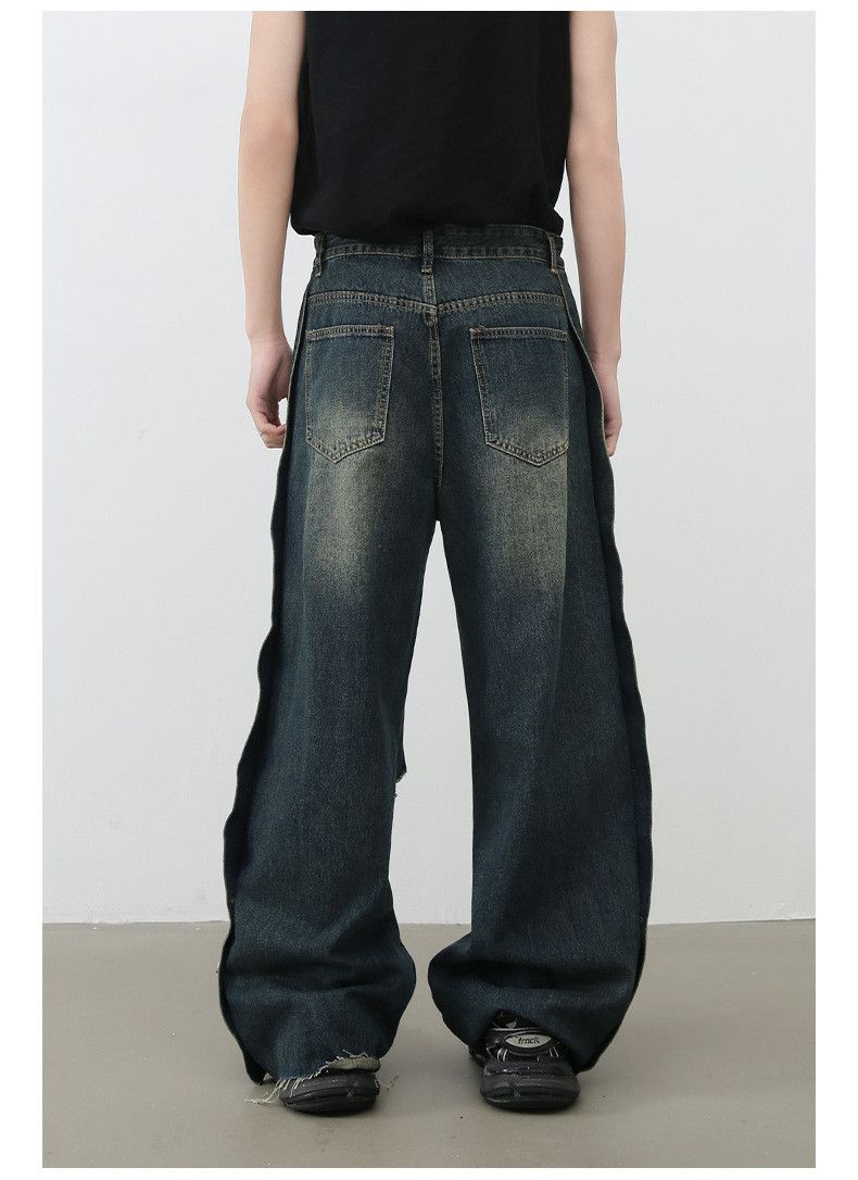 Japanese Brand × Jean Men's loose straight raw edge washed wide-leg ripped jeans Size US 32 / EU 48 - 6 Thumbnail