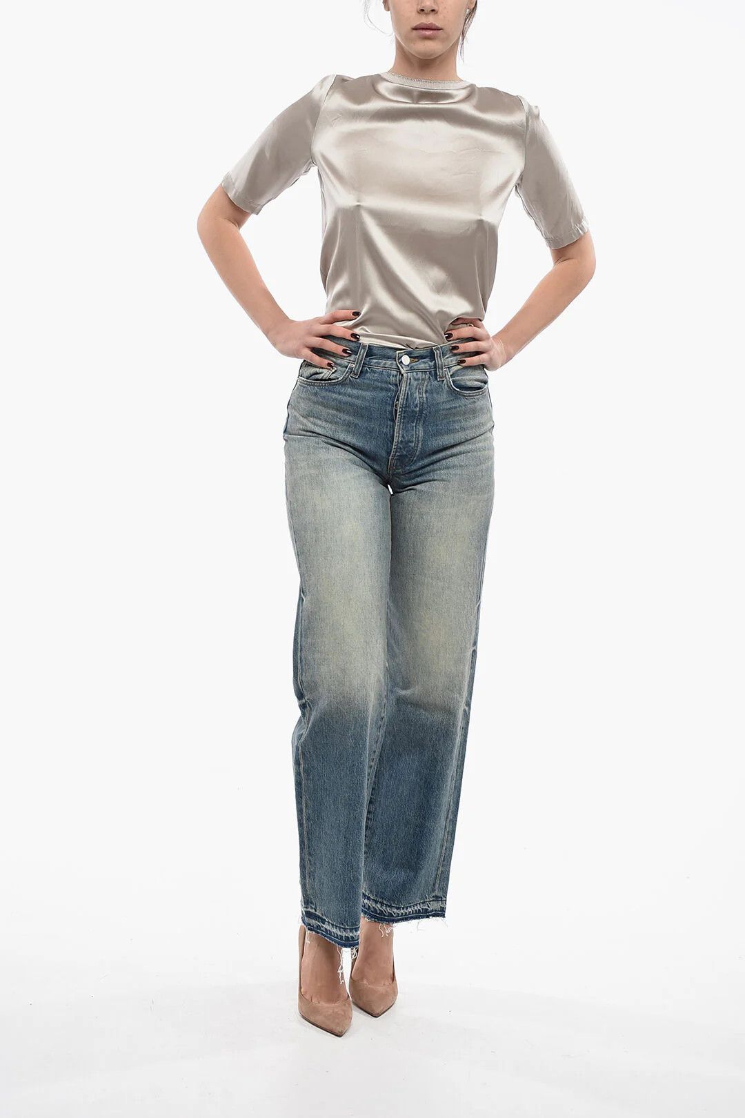 Amiri og1mm0426 High-Rise Wide Straight-Fit Jeans in Blue Size 28" / US 6 / IT 42 - 4 Thumbnail