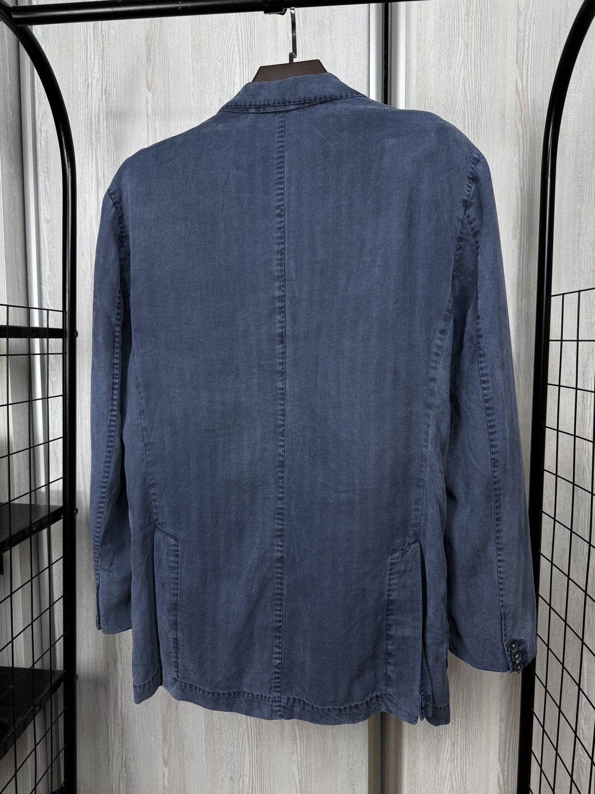 Boggi Boggi Milano blue striped stone washed linen blend blazer Size 42R - 9 Thumbnail