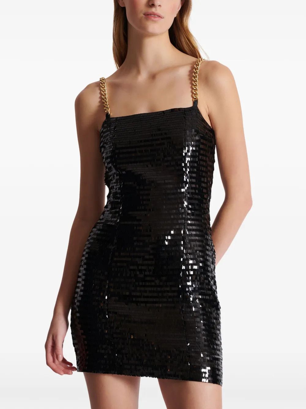 Balmain o1s1wg110725 Sequin Chain Link Short Dress in Black Size L / US 10 / IT 46 - 4 Thumbnail