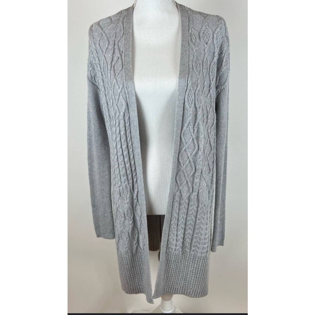 Chicos Chico's Wool Cashmere Blend Grey Cable Knit Cardigan - L Size L / US 10 / IT 46 - 1 Thumbnail