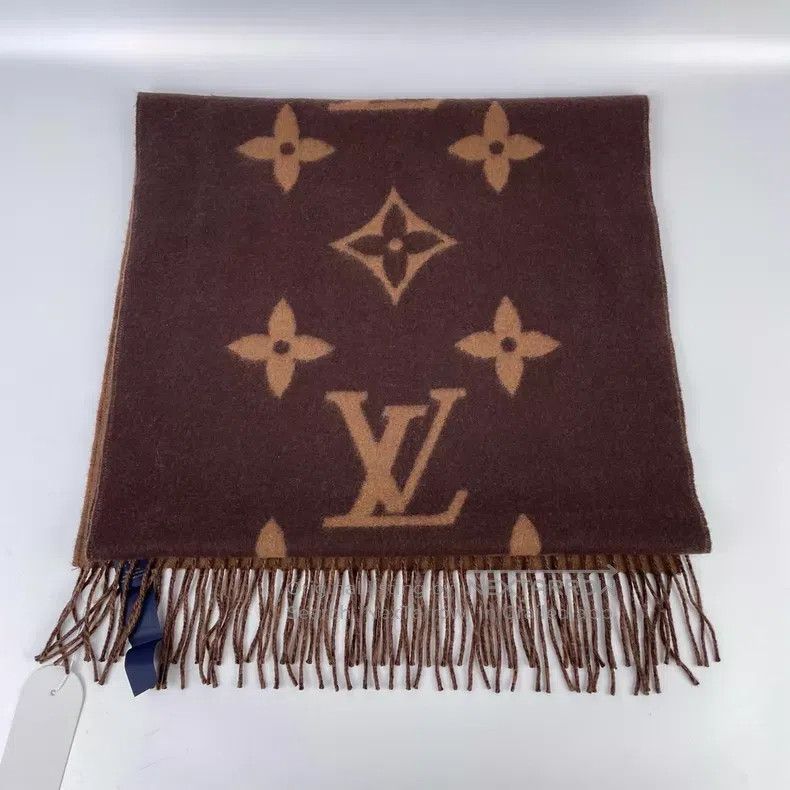 Louis Vuitton Louis Vuitton Brown dark brown presbyopic printed cashmere Size ONE SIZE - 2 Thumbnail