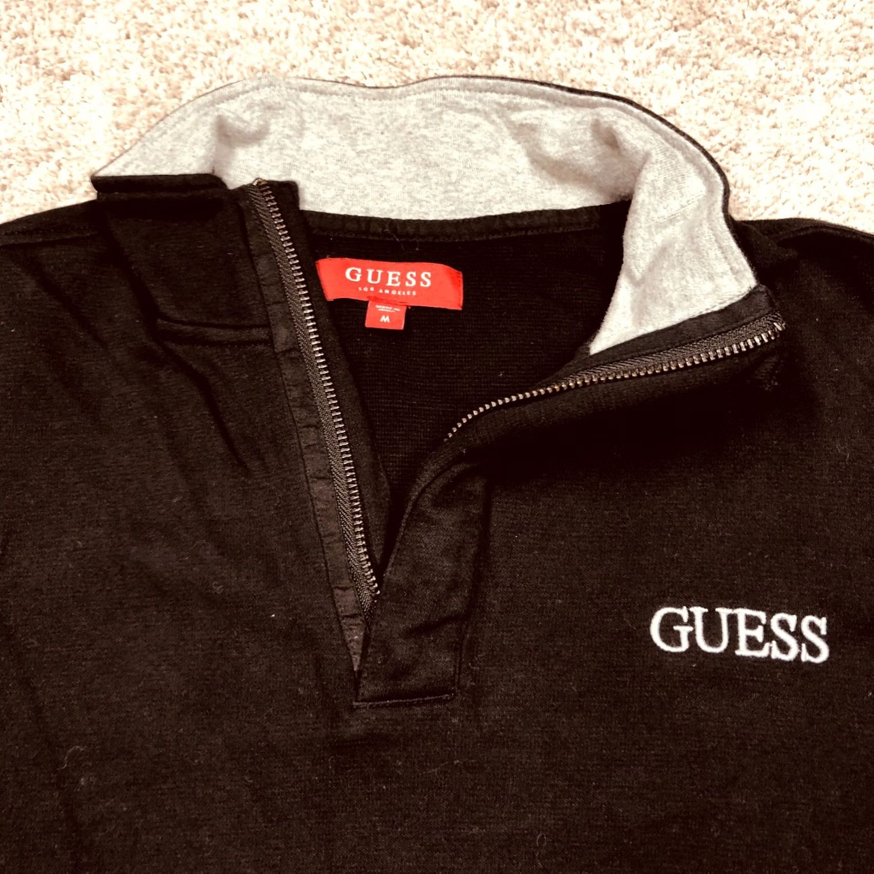 Guess GUESS USA Quarter Zip Pullover Sweater Mens Medium Snap Black Stretch Cotton Size US M / EU 48-50 / 2 - 2 Thumbnail