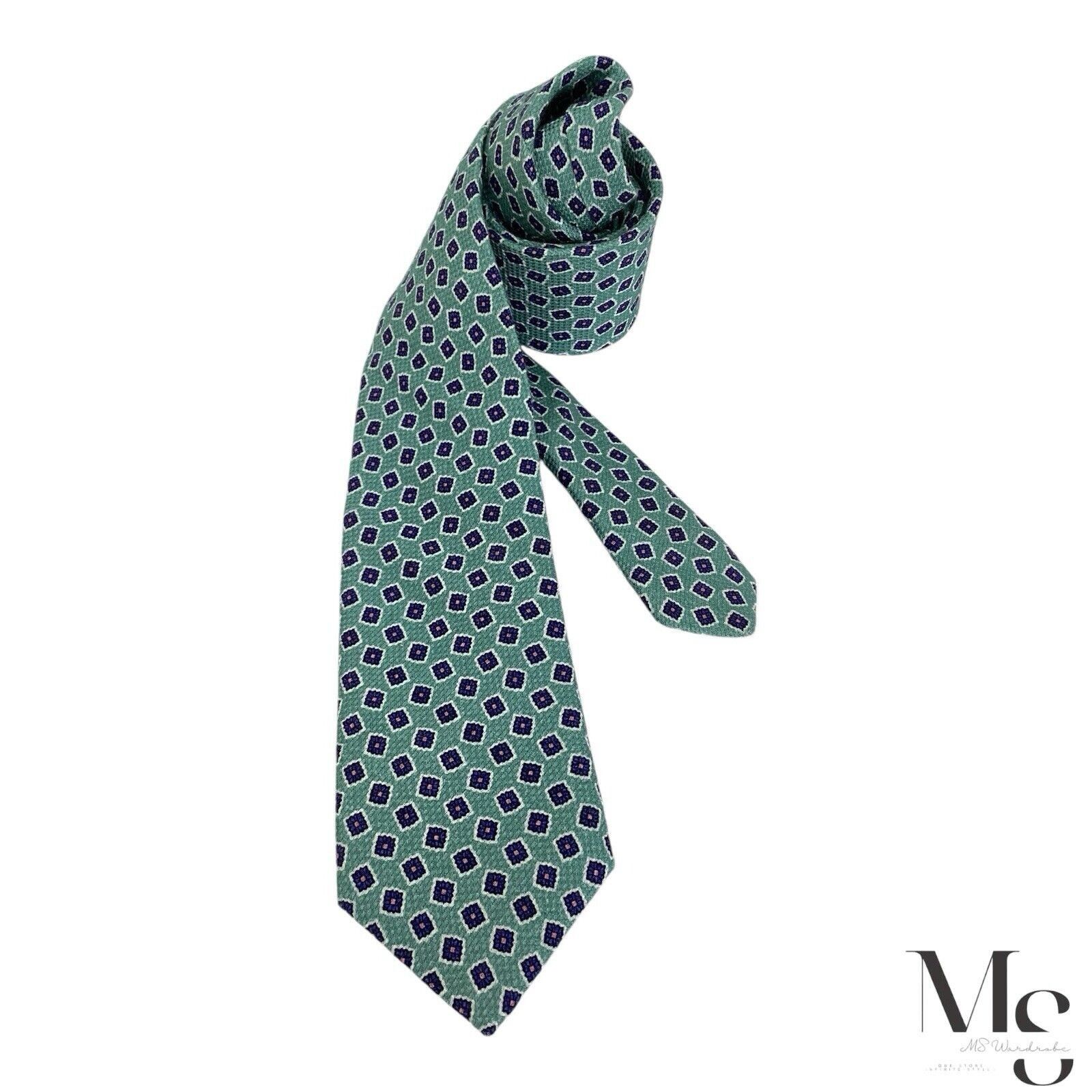 Charles Tyrwhitt CHARLES TYRWHITT XL Green Geometric Silk Blend Tie H.Made In Size ONE SIZE - 2 Thumbnail