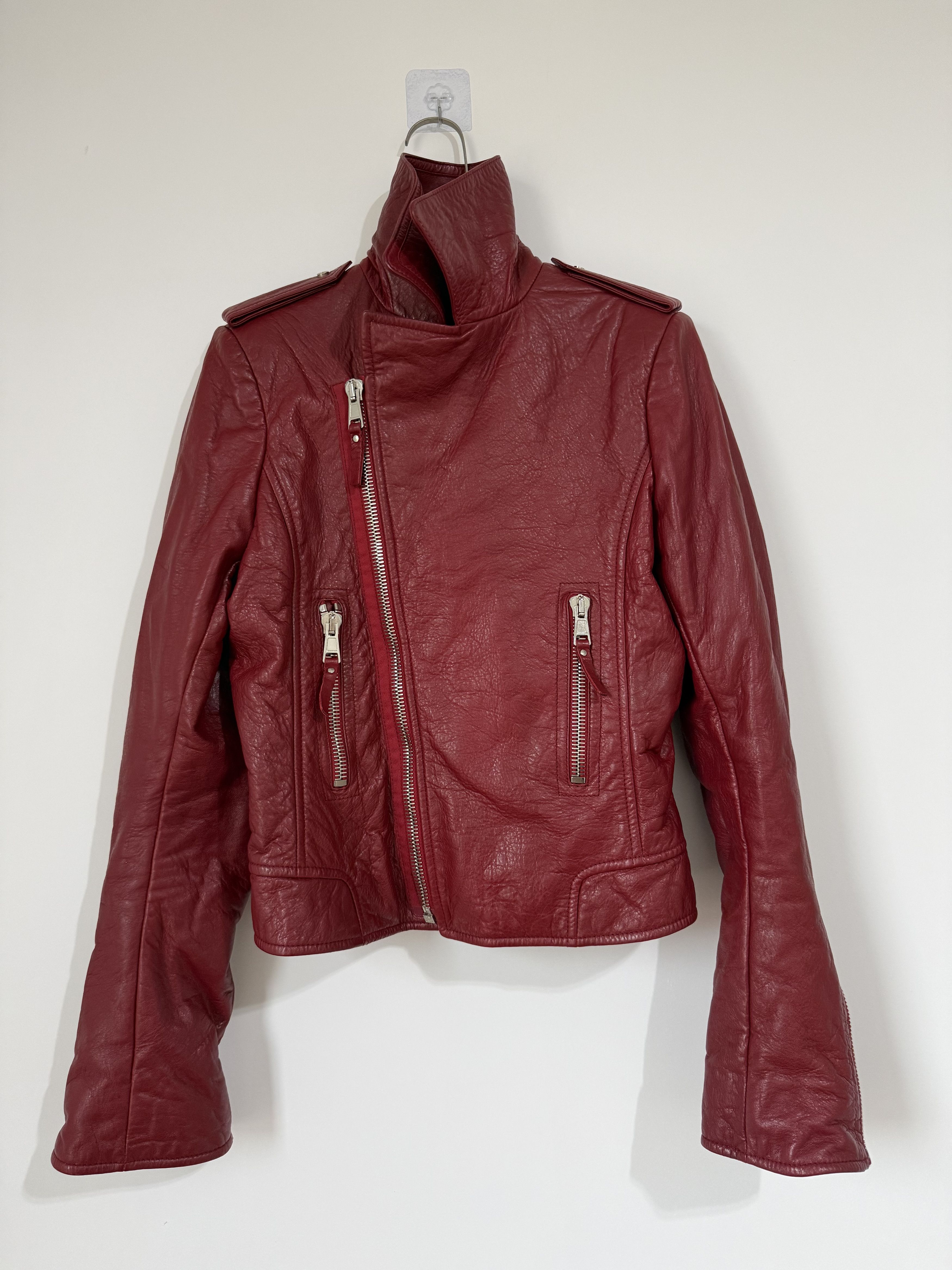 Balenciaga Balenciaga Leather Red Lambskin Moto Biker Jacket Size M / US 6-8 / IT 42-44 - 1 Thumbnail