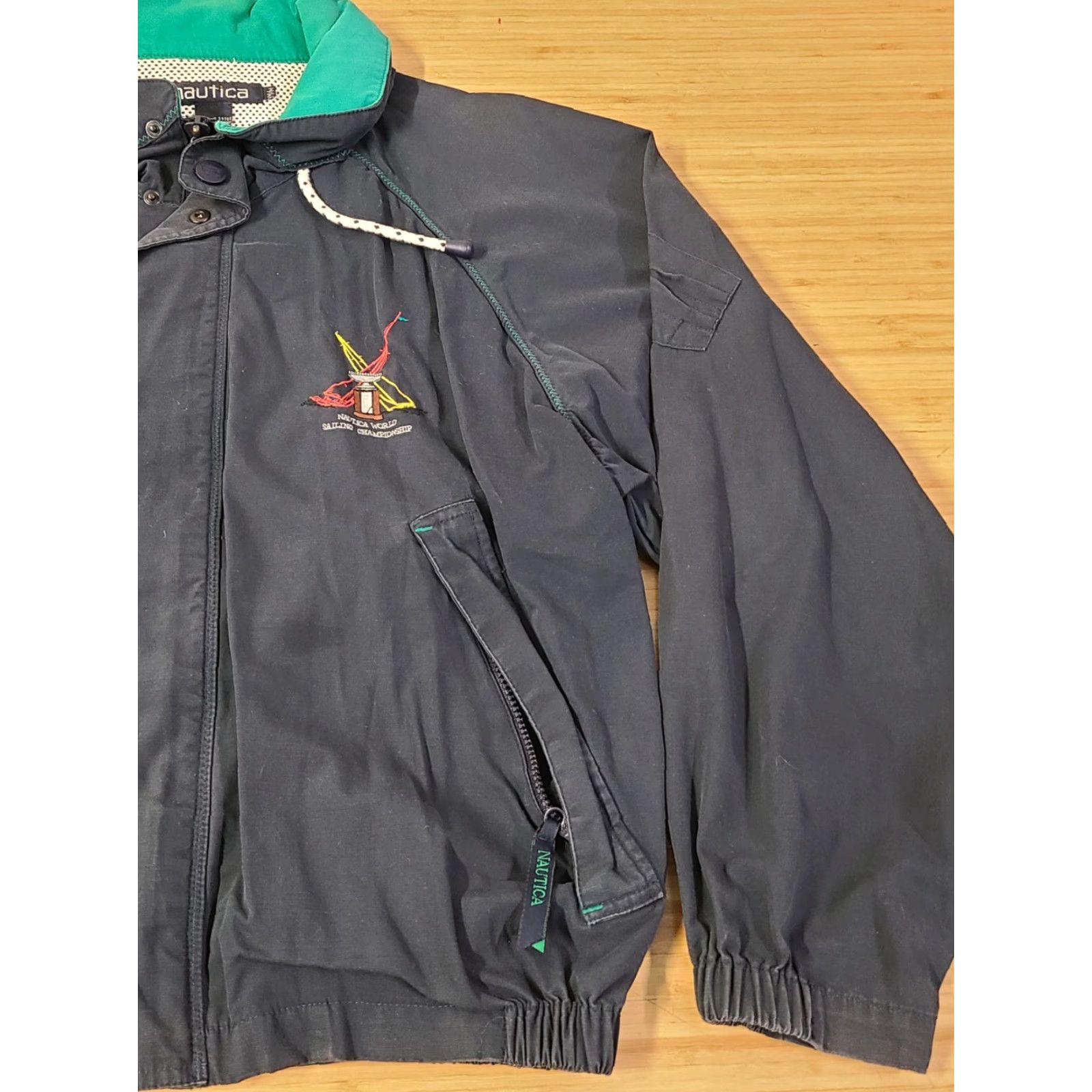 Nautica VINTAGE Nautica World Sailing Championship Spell Out Bomber Jacket Mens M Blue Embroidered Logo Hooded Zip Snap Streetwear 90s Size US M / EU 48-50 / 2 - 2 Thumbnail