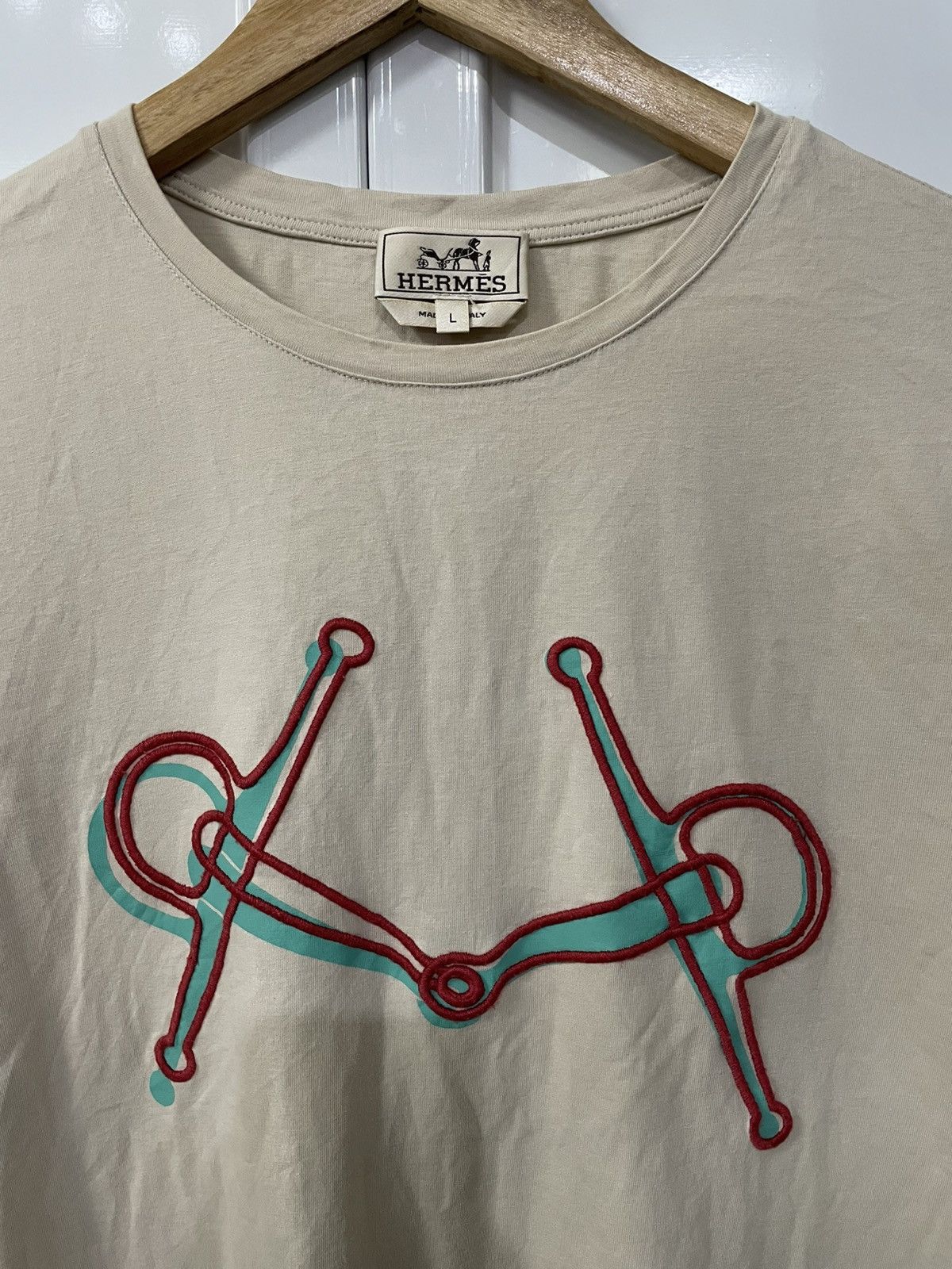 Hermes beige Hermès Horsebit embroidered T-shirt. Size US L / EU 52-54 / 3 - 2 Thumbnail