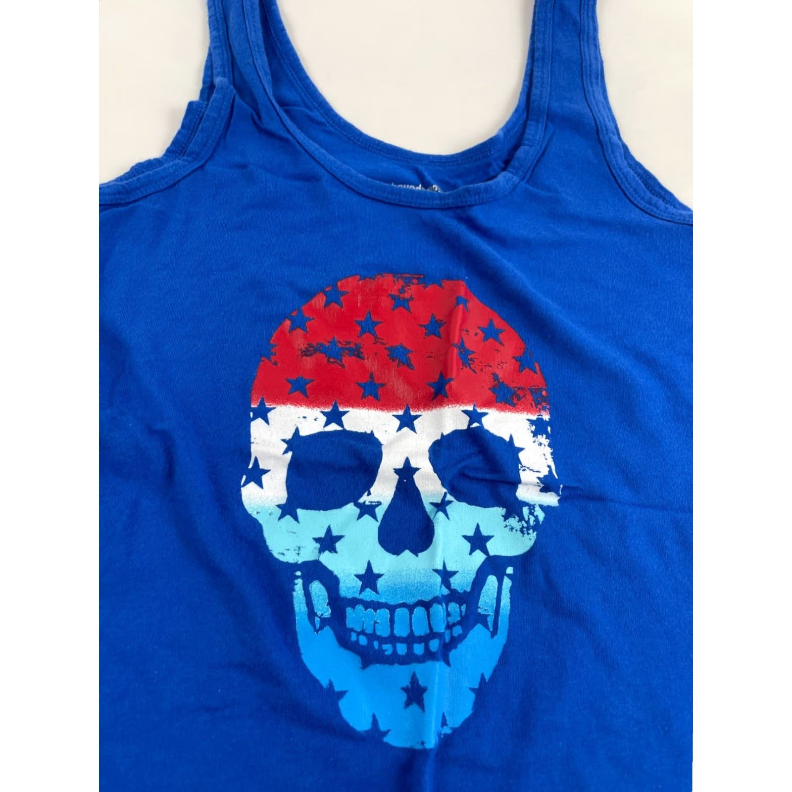 Vintage No Boundaries Tank Top Women's Medium Blue 4th of July Skull Casual Sleeveless Shirt Size M / US 6-8 / IT 42-44 - 3 Thumbnail