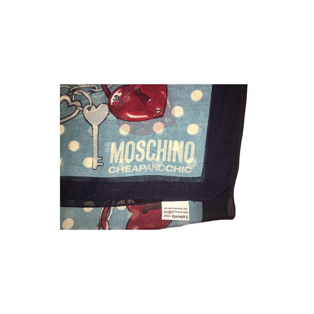 Moschino Moschino Silk Blue and White Polka Dot Scarf Lock and Key Size ONE SIZE - 6 Thumbnail