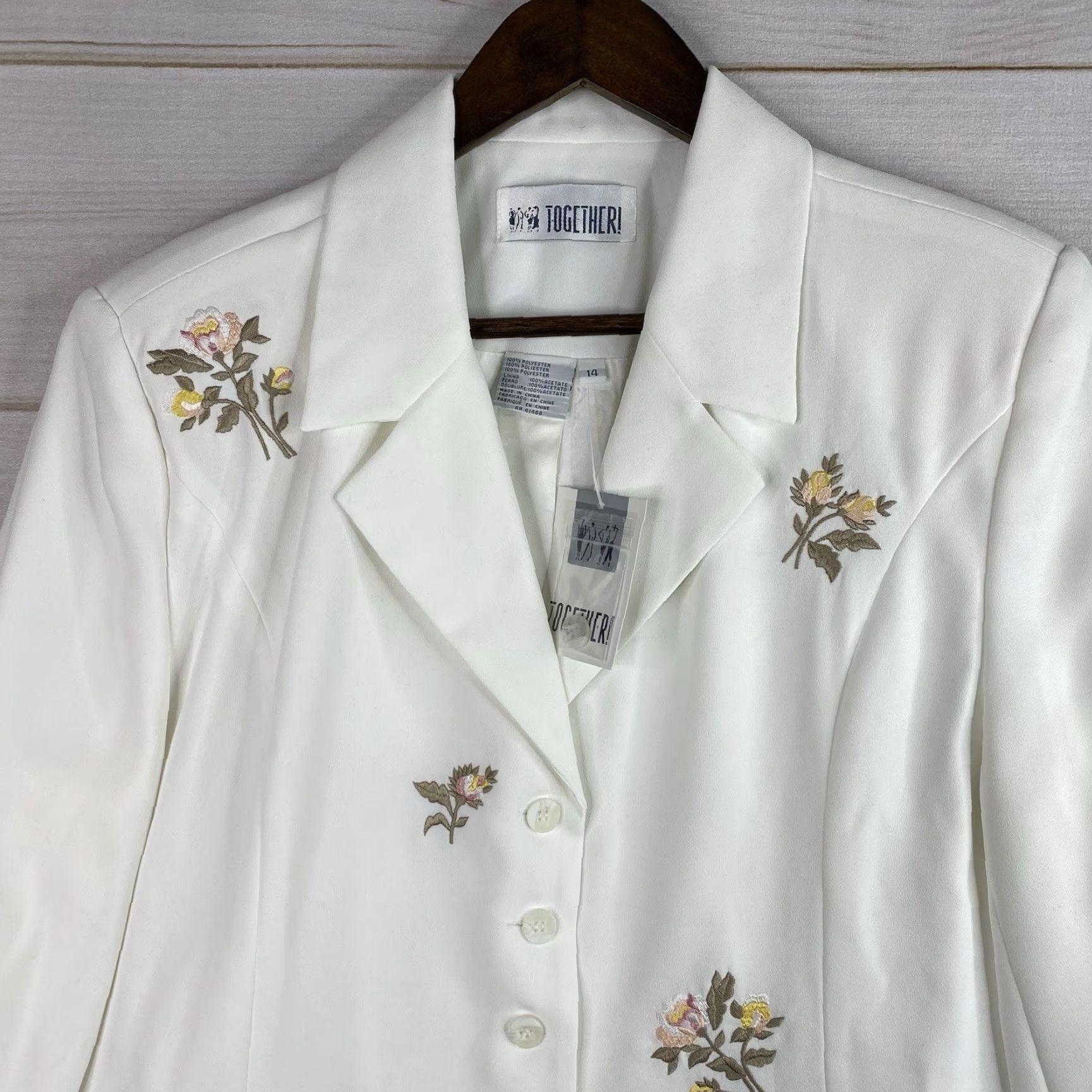 Vintage VINTAGE Together Blazer Shirt Womens 14 White Embroidered Floral 90s Retro Boho Jacket Size XL / US 12-14 / IT 48-50 - 2 Thumbnail