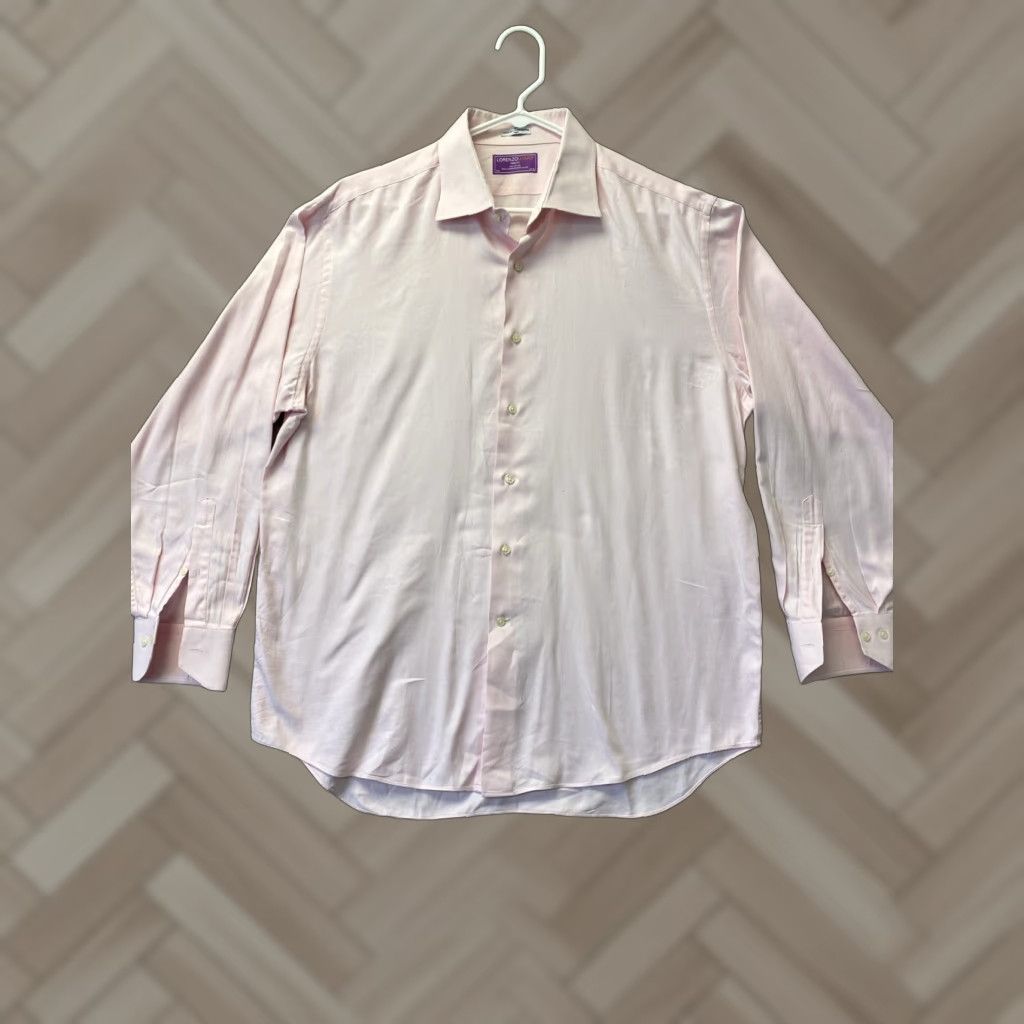 Lorenzo Uomo Lorenzo Uomo Dress Shirt Pink Men 17 34/35 Solid Long Sleeve Button 100% Cotton Regular Classic Designer Mens Size 46R - 1 Thumbnail