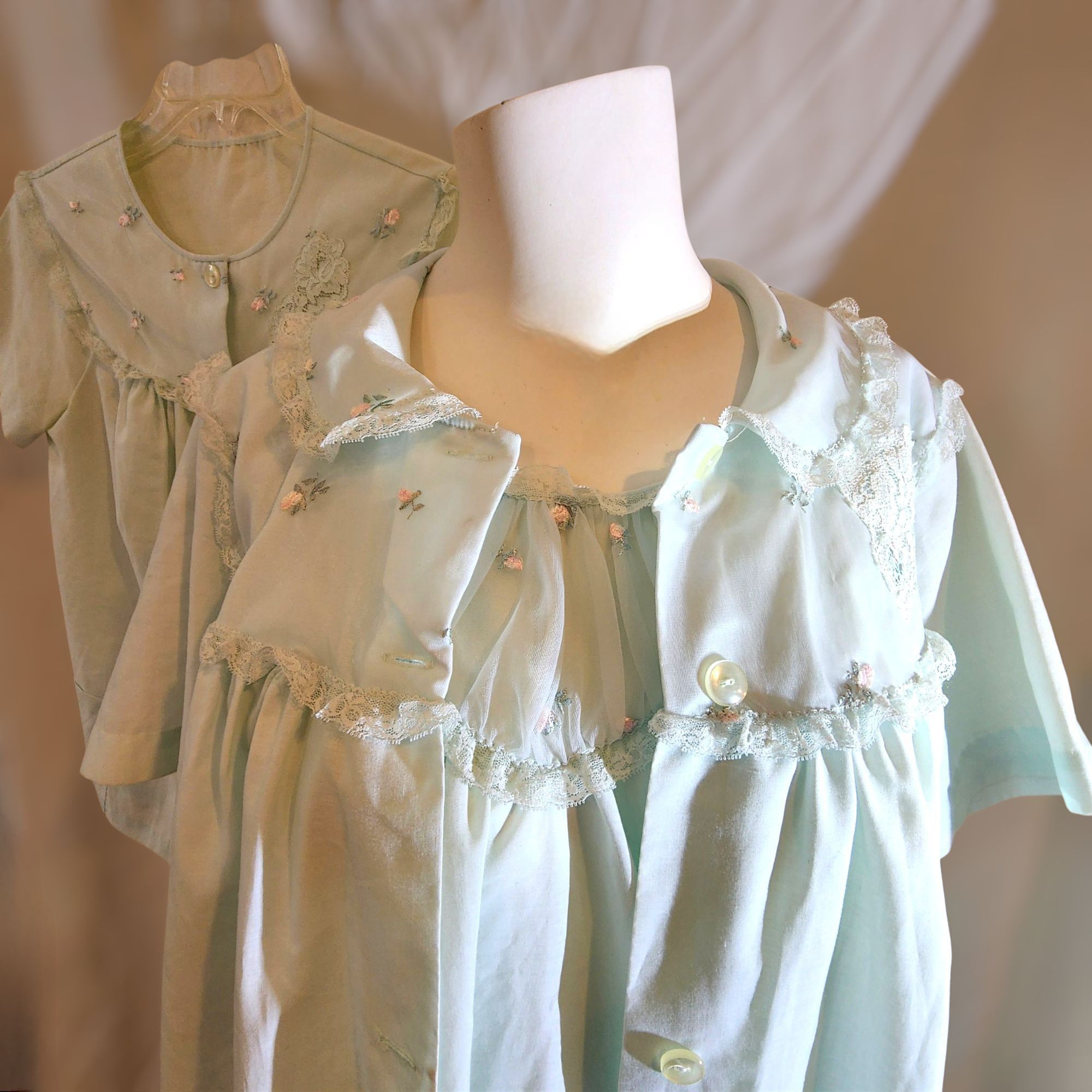 Vintage Vintage 60s 70s Sears Nightgown Robe & Shirt 3pc Set Blue Fl Size M / US 6-8 / IT 42-44 - 3 Thumbnail
