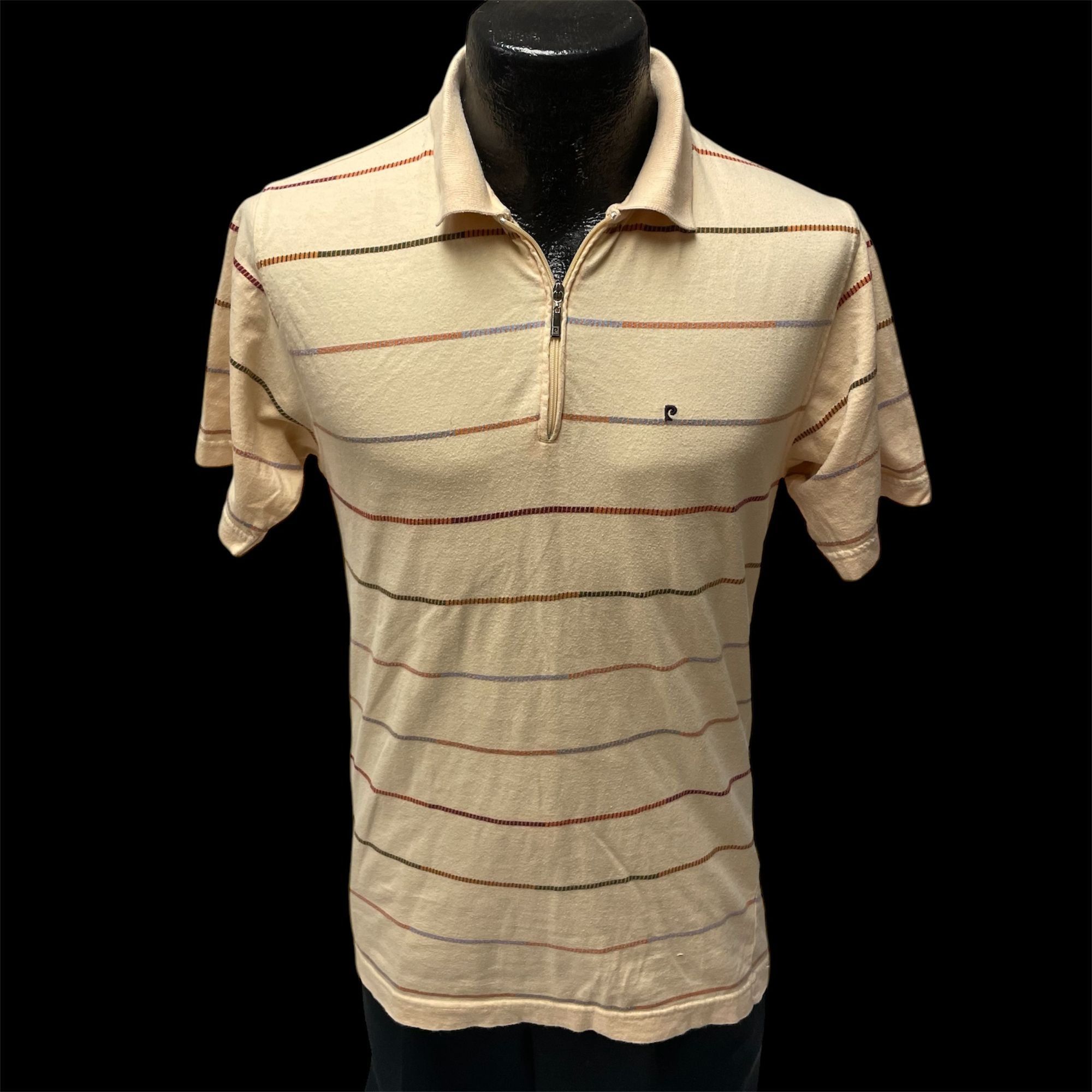 Pierre Cardin Vtg Pierre Cardin Paris Cream Stripe Logo Surfer Preppy POLO Size US S / EU 44-46 / 1 - 2 Thumbnail