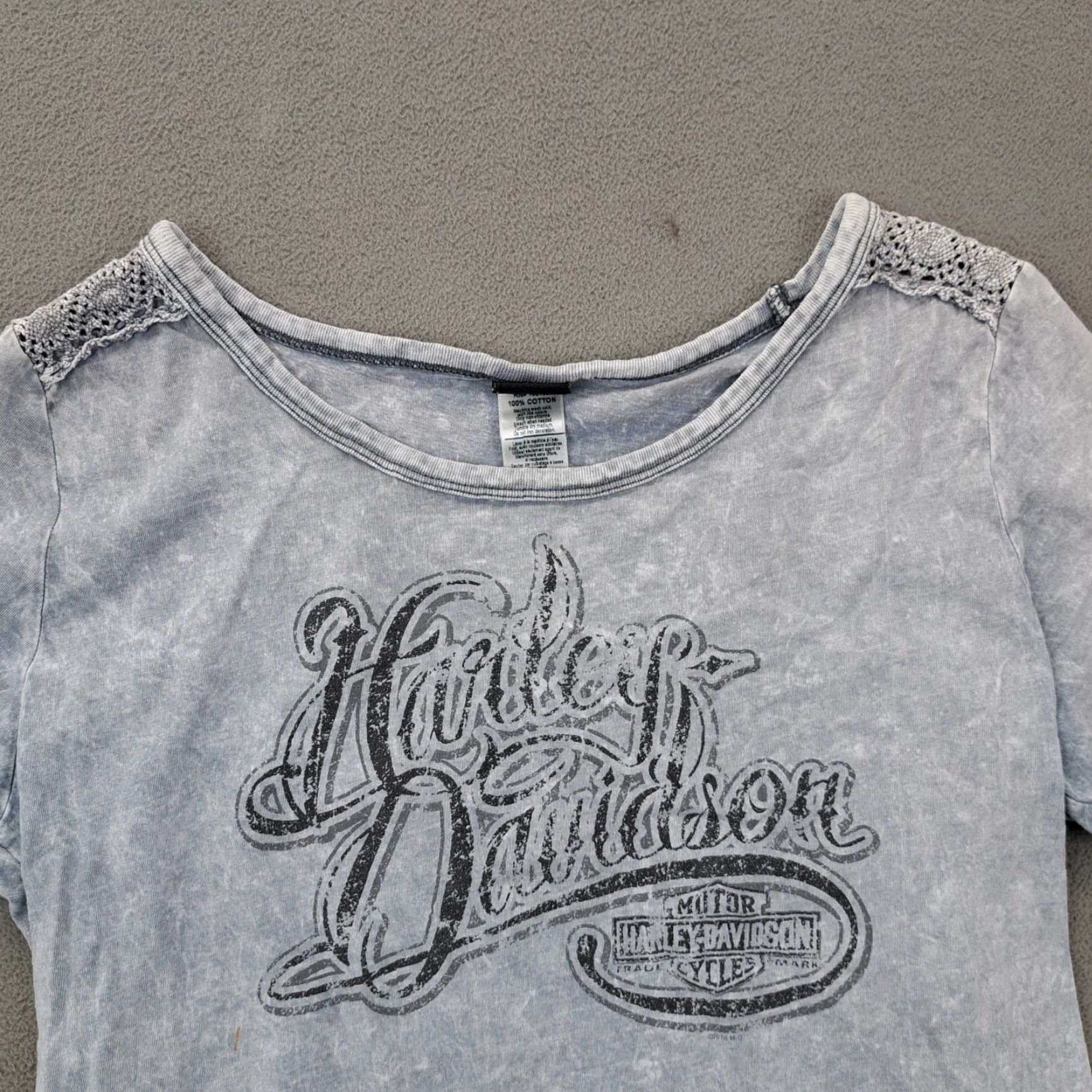 Harley Davidson Harley Davidson Shirt Women L Gray Motorcycle Graphic Lace Shoulders Crew Neck Short Sleeve 100% Cotton Womens Size L / US 10 / IT 46 - 6 Thumbnail