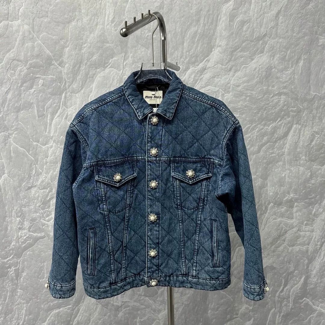 Miu Miu miumiu pearl embellished denim jacket Size S / US 4 / IT 40 - 1 Thumbnail